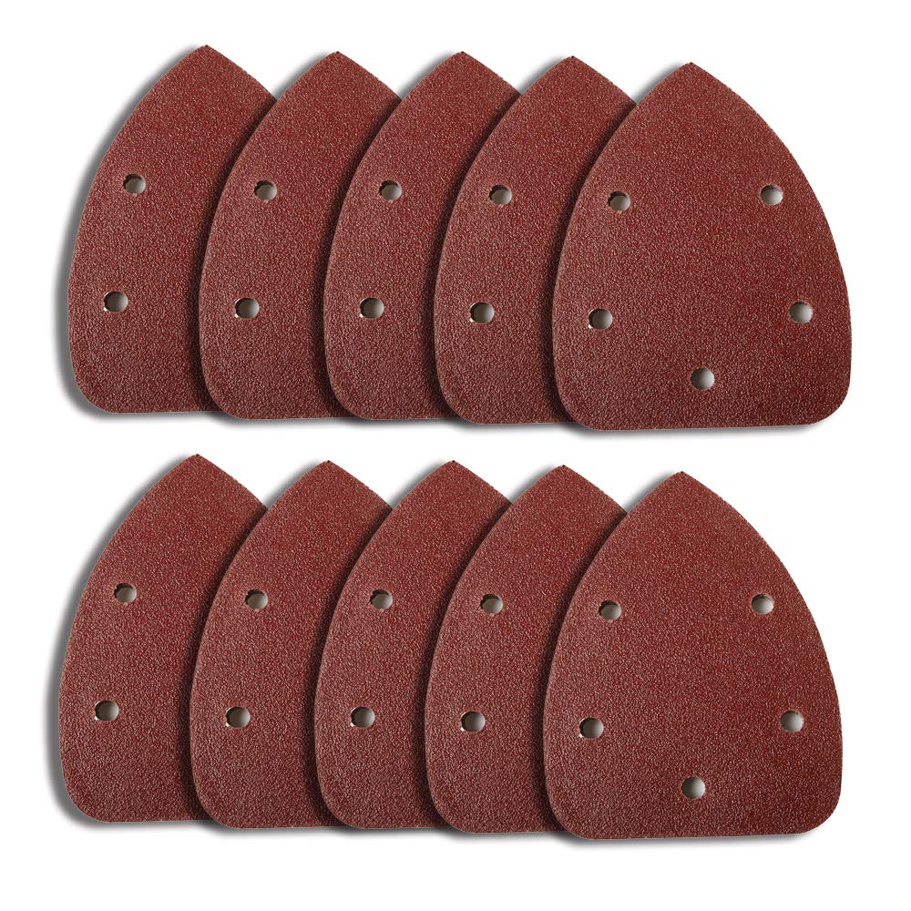 ExcInter 10PCS 150 Grits Detail Sander Sandpaper Palm Sheet Pads Discs Power Abrasive Polish Sanding Paper Hook and Loop Assorted