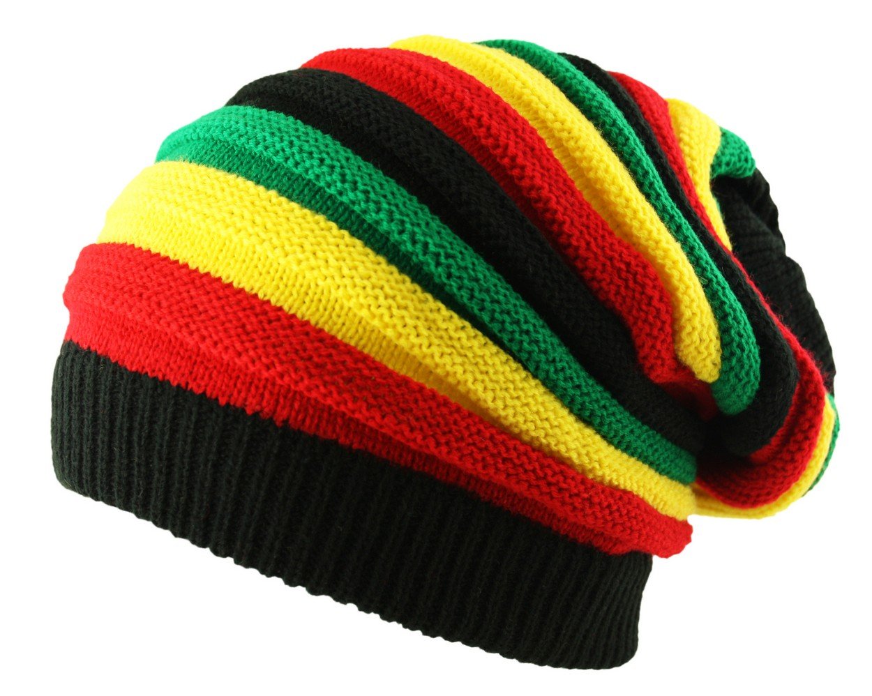 Itzu Men's Black Rasta Reggae Slouch Beanie Cap Hat In Red Yellow Green Striped