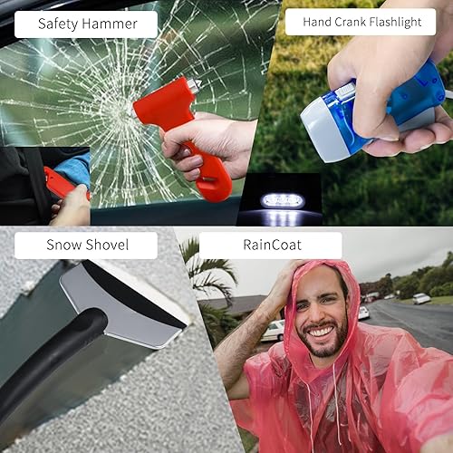 Miniatura 4 de XOOL Kit de emergencia para automóvil con cables de puente, kit de primeros auxilios, correa de remolque y juego de herramientas, kit de seguridad