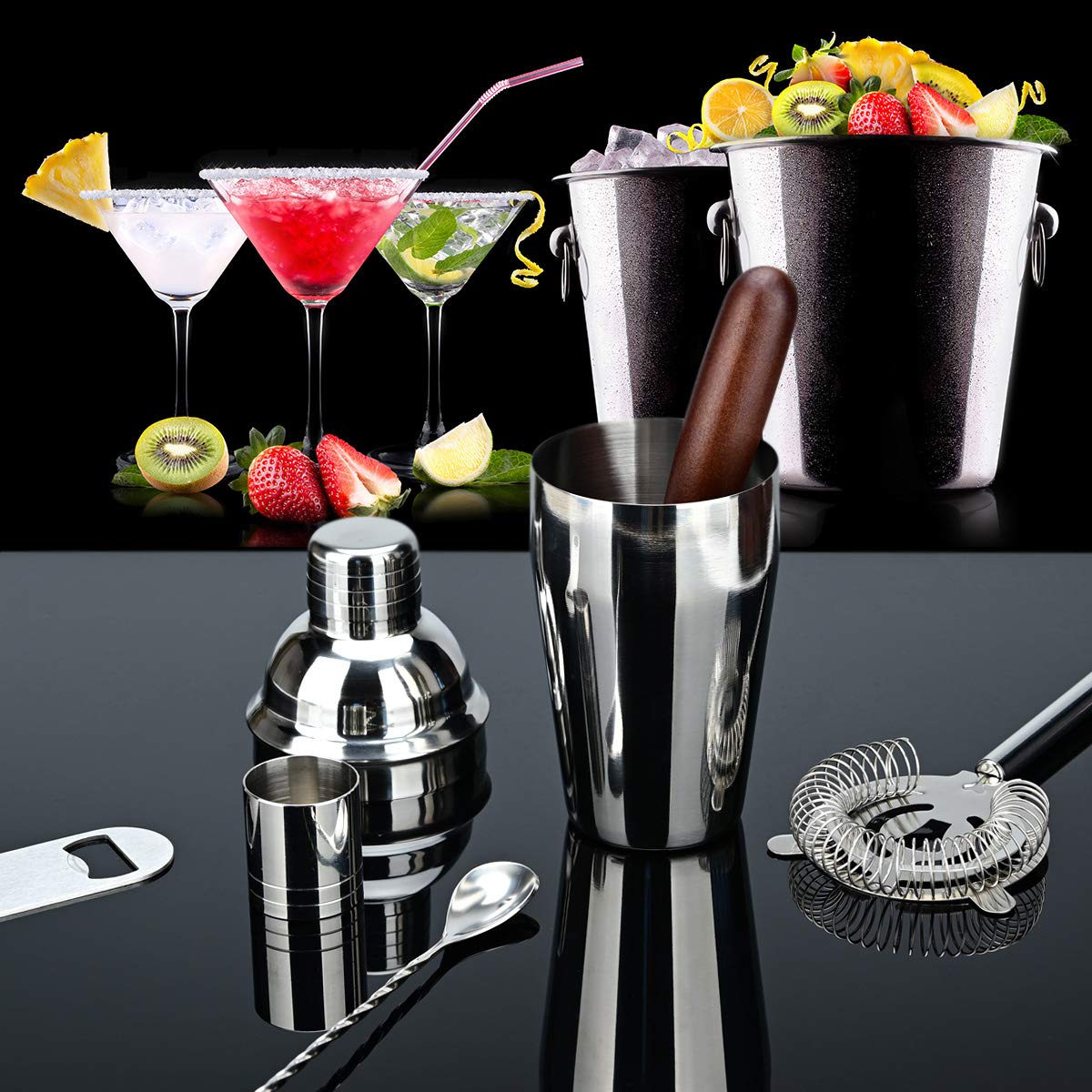 Set Shaker Cocktail 12 Pezzi Lychee - Acciaio Inox 304 - 550ML - Per Party E Home Bar - Foto 2