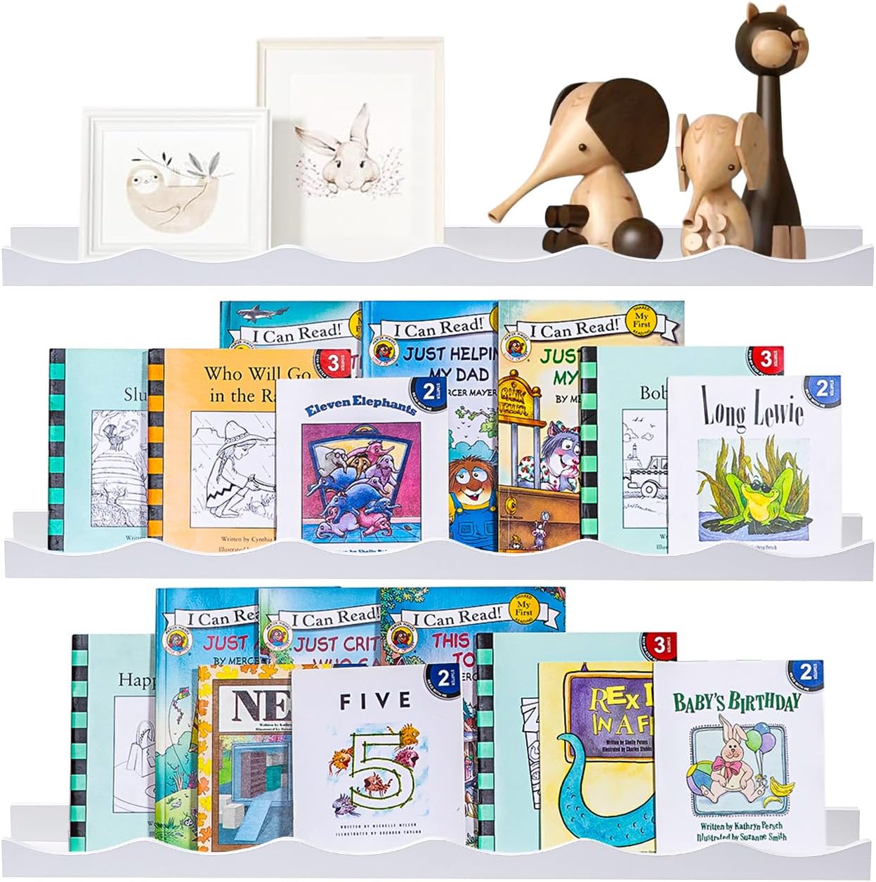 Floating Bookshelf for Kids, Floating Shelves for Wall Cloud Picture Ledge Shelf White 23.6 Inches Nursery Book Shelves Set 3, Baby Book Shelf for Kids Room, Toddler Room, Baby Room, Nursery Decor 24Inch White