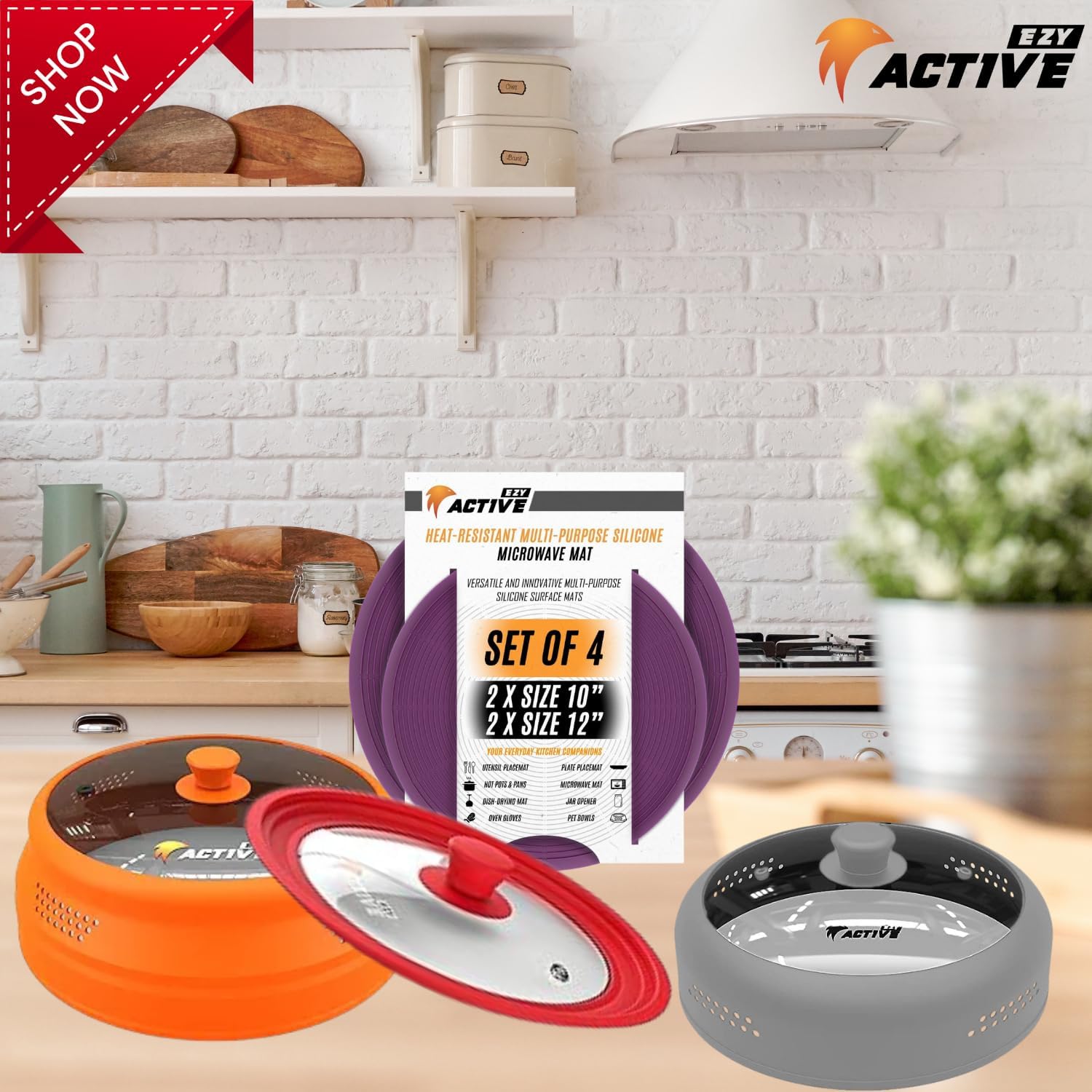 Collapsible Microwave Cover for Food - Silicone and Glass Splatter Guard Lid for 6-12 inch Plates & Bowls, Dishwasher Safe, Heat Resistant, BPA-Free, Gray