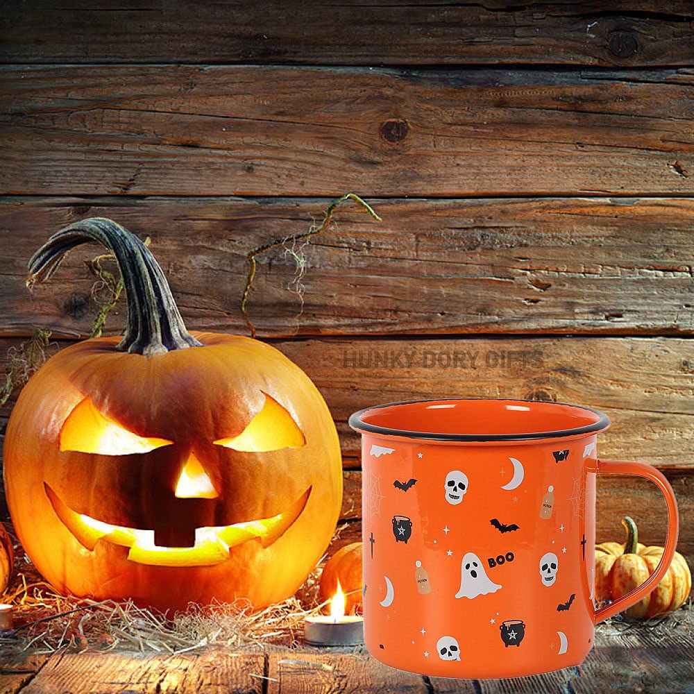 Halloween Print Ghosts Retro Tin Metal Camping Picnic Cup Coffee Tea Enamel Mugs