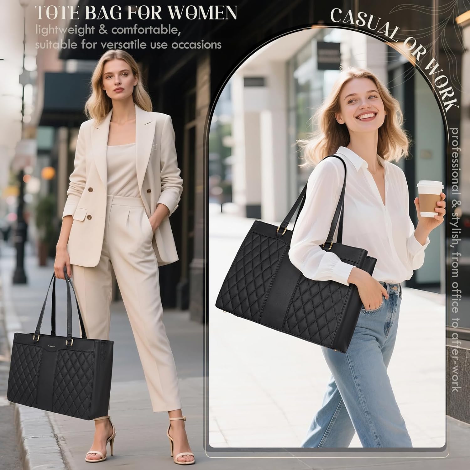 RAINSMORE Laptop Bag for Women 15.6 Inch Work Tote Bags Leather Laptop Tote Professional Laptop Purse Computer Handbag Womens Briefcase Tote with Clutch for Teacher Office Travel, Black - Image 2