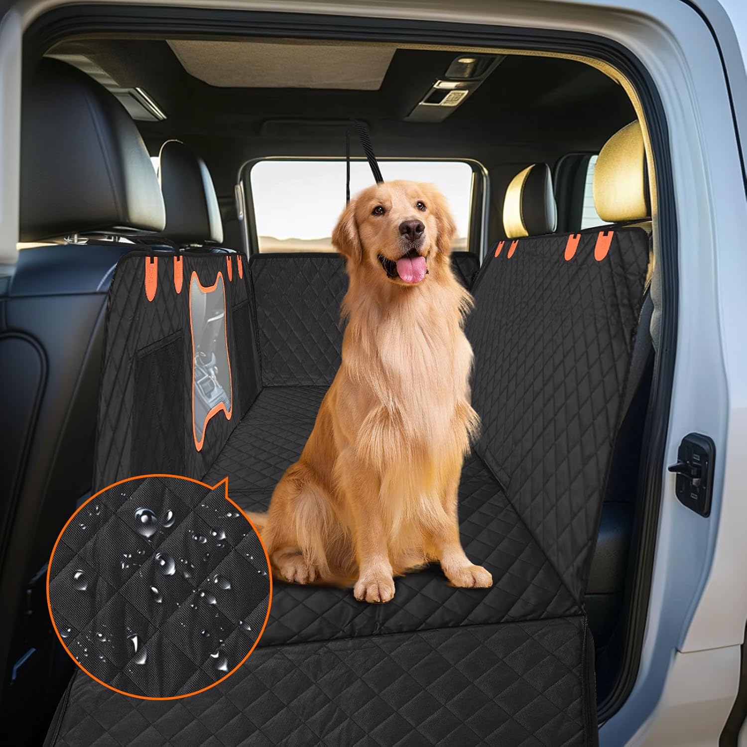 FAHKNS Dog Rear Seat Extender for Trucks, Hard Bottom Dog Car Seat Cover - Strong Support Waterproof Pet Dog Hammock for Full Size F150/RAM1500/Silverado Crew Cab Pickups