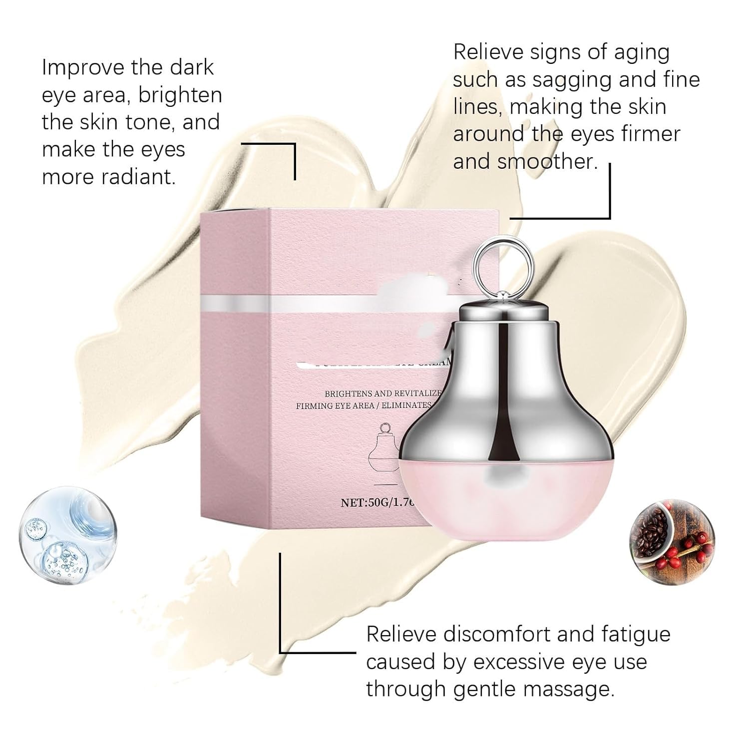 Crema de Ojos con Masaje eléctrico para ojeras, Antiarrugas, reafirmante e hidratante. Crema de polipéptidos para el Contorno de Ojos. Reafirma y suaviza Las líneas de expresión.
