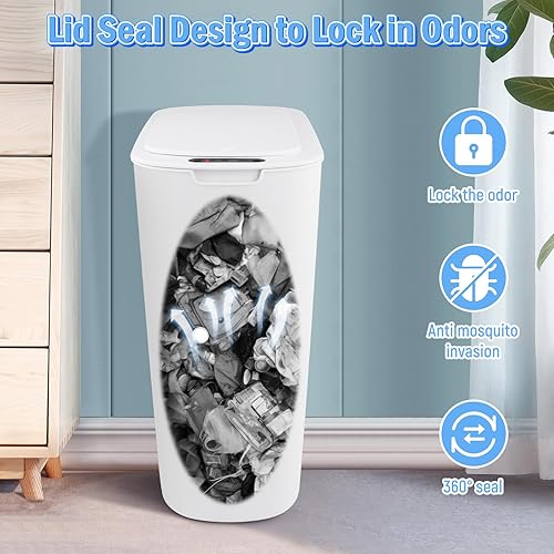 Miniatura 6 de Basurero automático para baño, sin contacto, con sensor de movimiento, con tapa de sellado, 5.28 galones, impermeable, de plástico, delgado, para