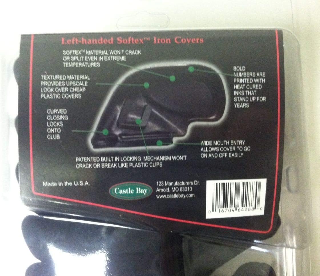 J&M Golf Inc. Castle Bay Softex Iron Covers, Left Handed, Black, New, Set of 10, #3-SW, +Blank