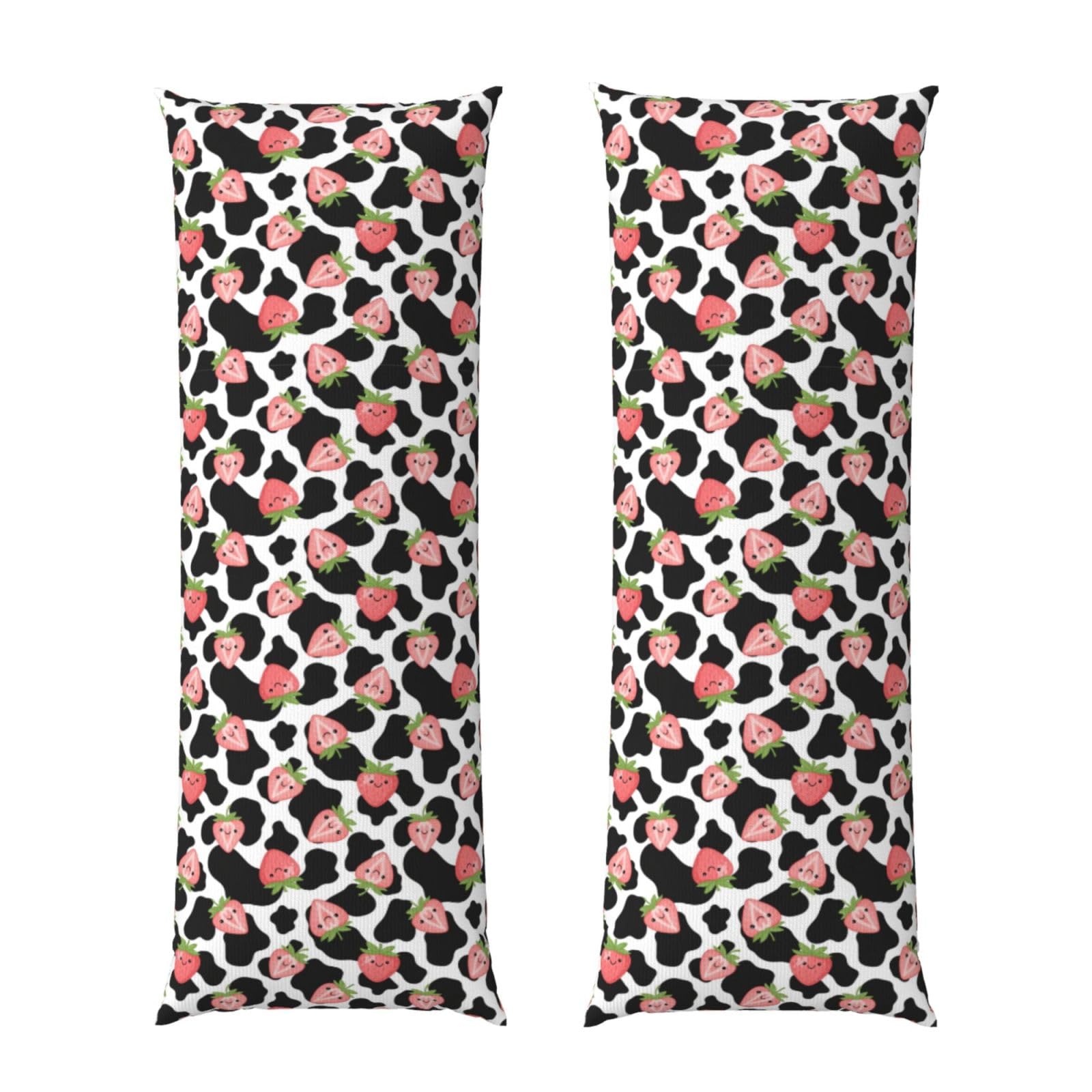 Body Pillow Protector Cover 20x60 Pink Strawberry Cow Print, Soft Microfiber Pillowcase with Zipper, Wrinkle Shrinkage Resistant, for Bed Couch Sleeping