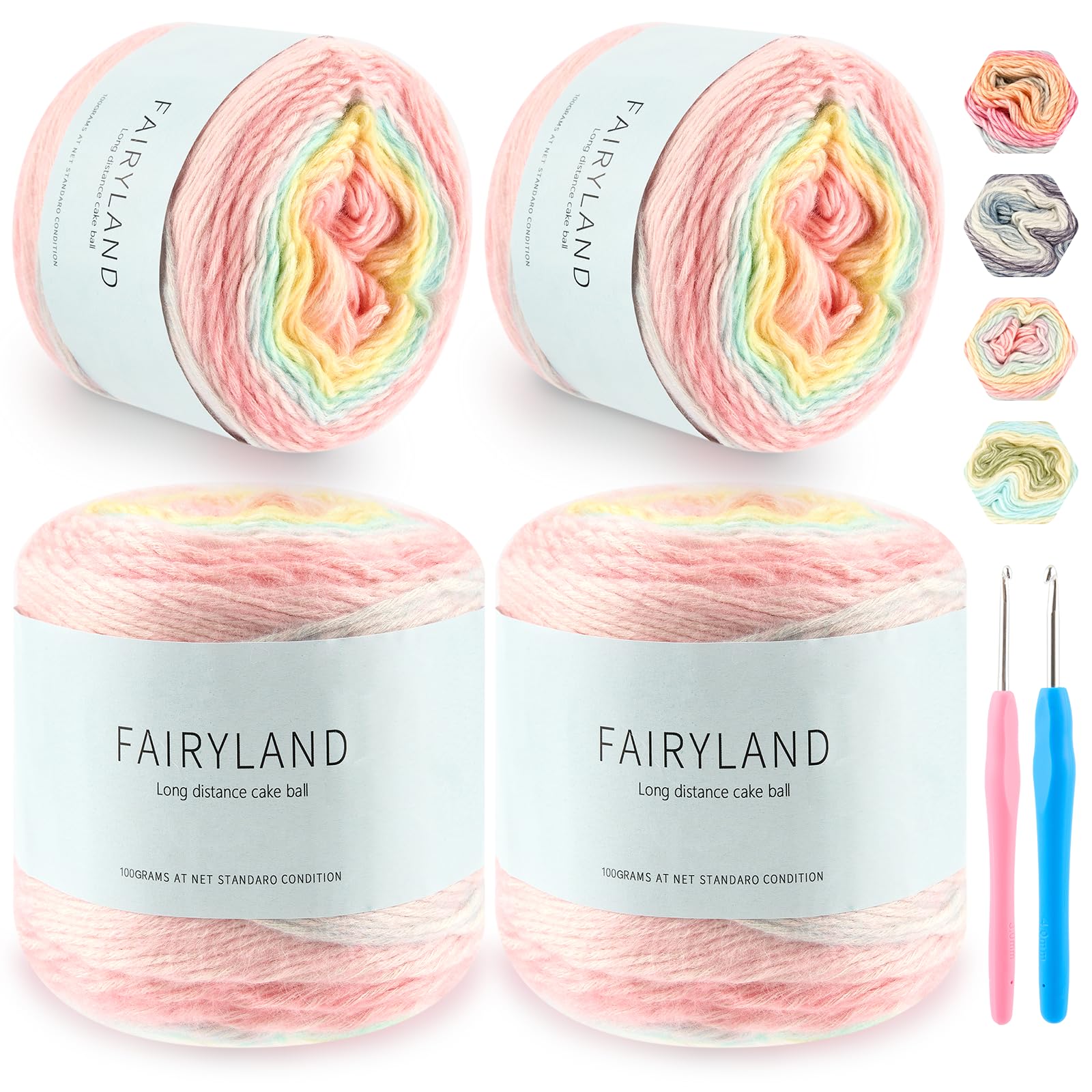 Yarn Cake Crochet Kit for Beginner，400g Soft Cotton Blend Gradient Yarn