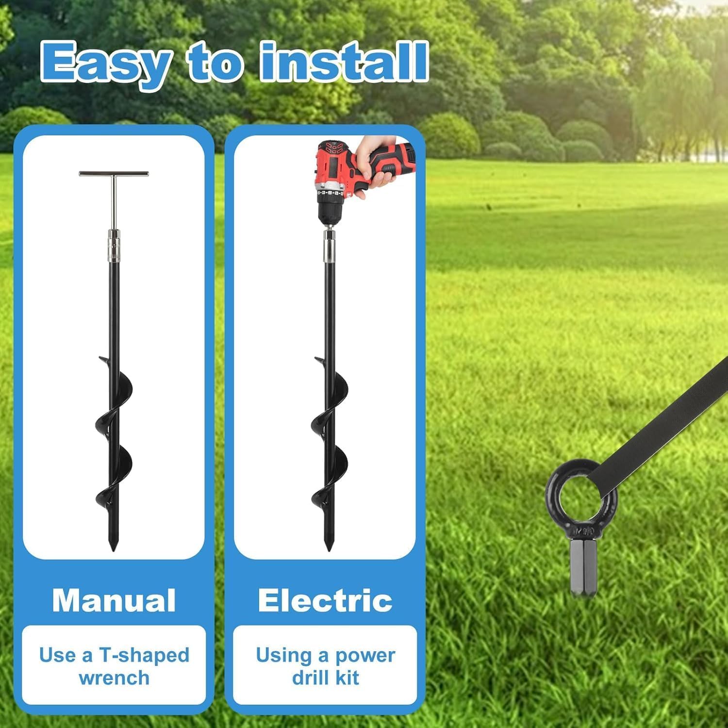 Trampolin Anchors Stakes Kit – 4/6/8/18 Zoll, geschraubte Bodenanker mit verstellbaren Befestigungsgurten für Awning RV, Schaukelspiel, Baldaulin, Zelt und Krawattenausgänge für Hunde (8 Stück)