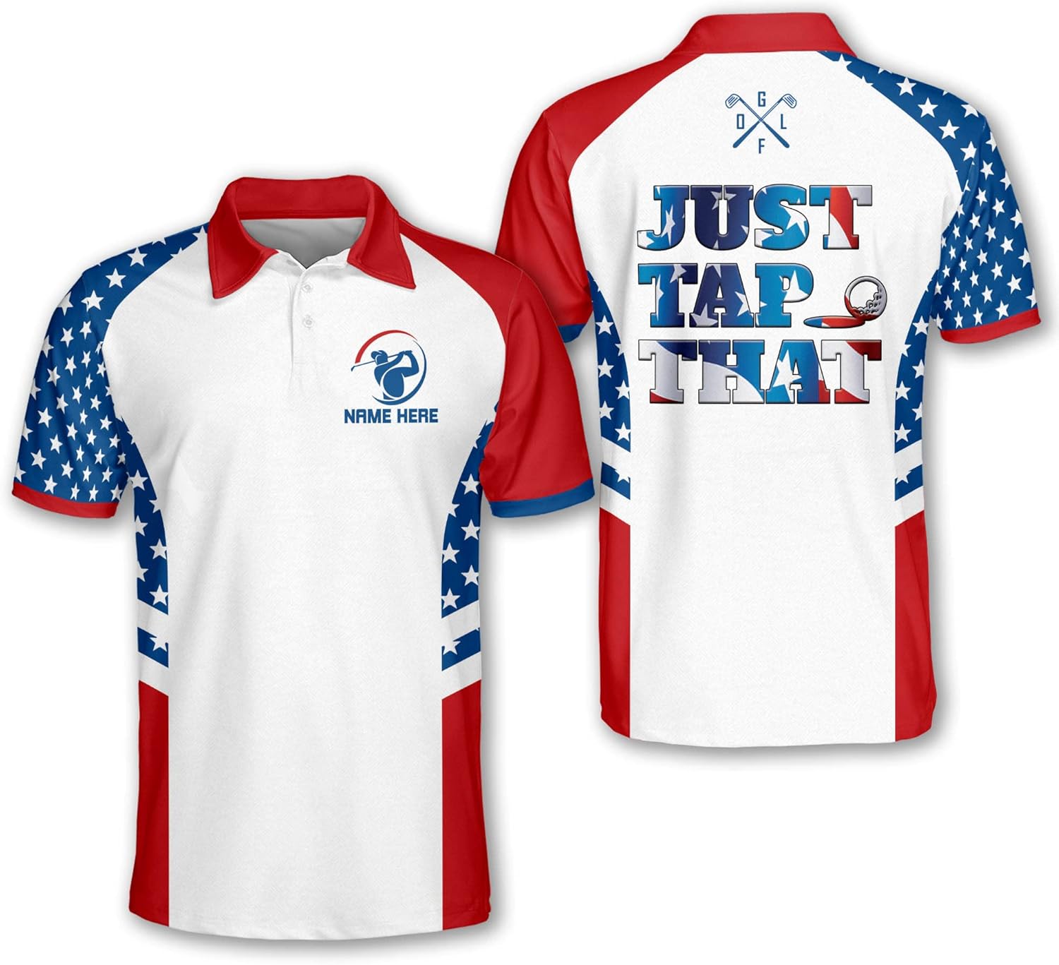 LASFOUR Personalized Crazy Patriotic Golf Shirts for Men, Funny Golf Shirts for Men Dry Fit, Funny Golf Gifts for Dad