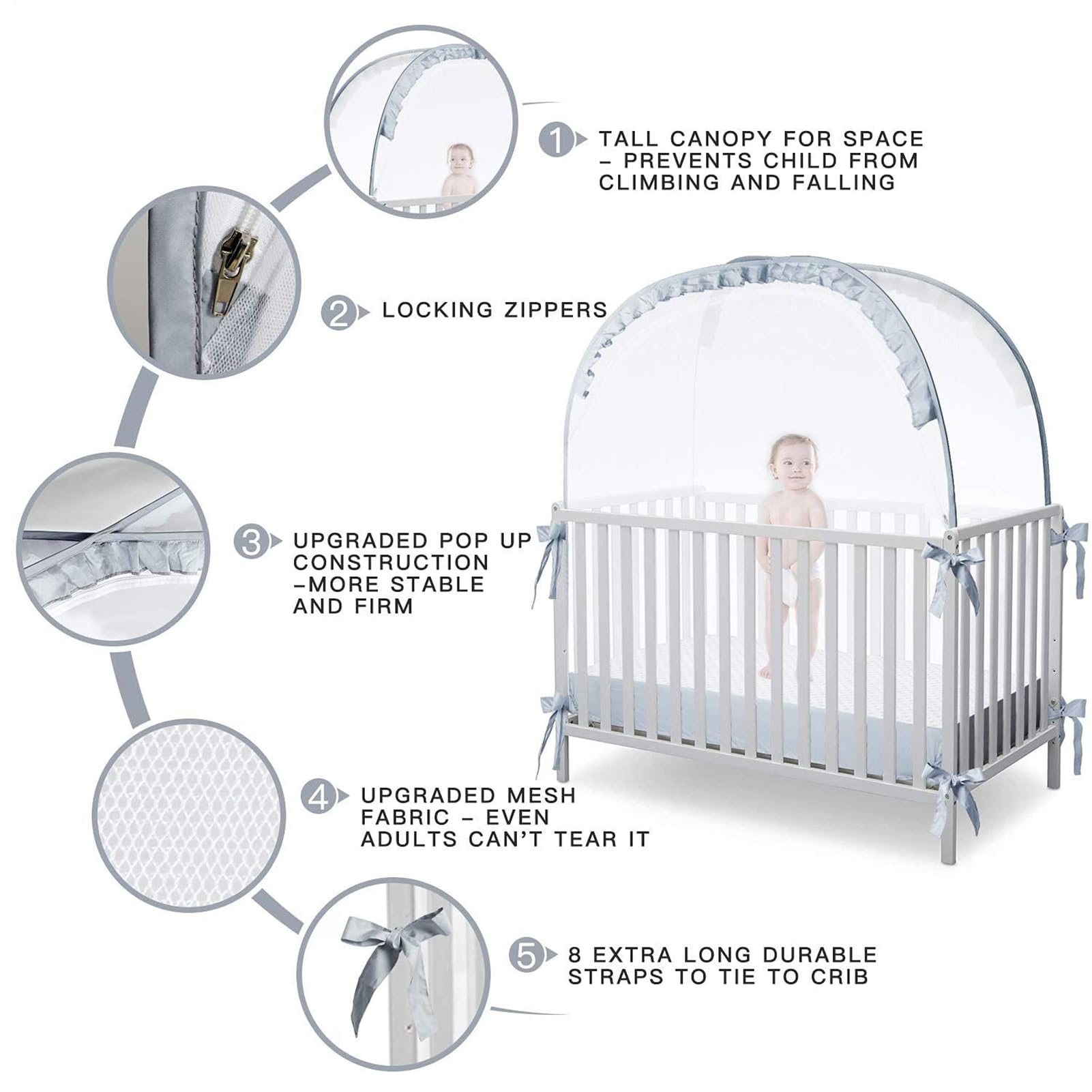Krippenzelt – 70 x 130 x 140 cm Stahldraht, Pop-Up-Mesh-Bettüberdachung, perfekt für Kinderzimmer, Schlafzimmer, Schule, Reisen, Schlafschutz, Zuhause, Kindertagesstätte, Sicherheit
