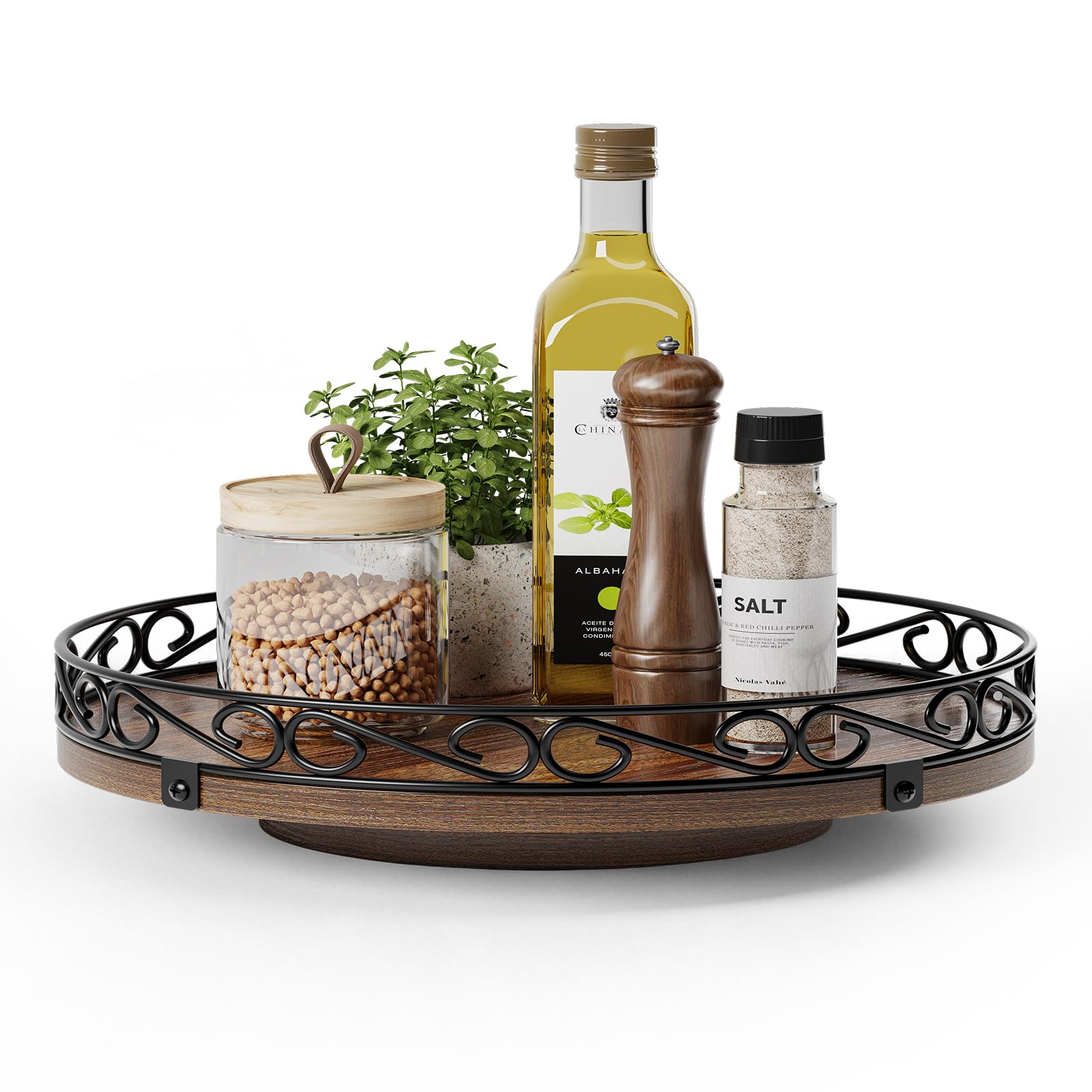 Photo 1 of **MISSING ASSEMBLY HARDWARE (SCREWS)*** 12" Lazy Susan Turntable Organizer for Table Top, Round Wooden Lazy Susan for Cabinet, Farmhouse Decorative Tray for Coffee Table, Kitchen Organizer Countertop, Center Piece Decor, Rustic Brown