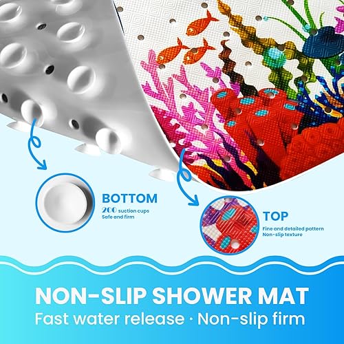 Miniatura 3 de Linoows Tapete de baño para bebé, 40 x 16 pulgadas, extra grande, antideslizante, con dibujos animados para niños, con ventosas y agujeros de