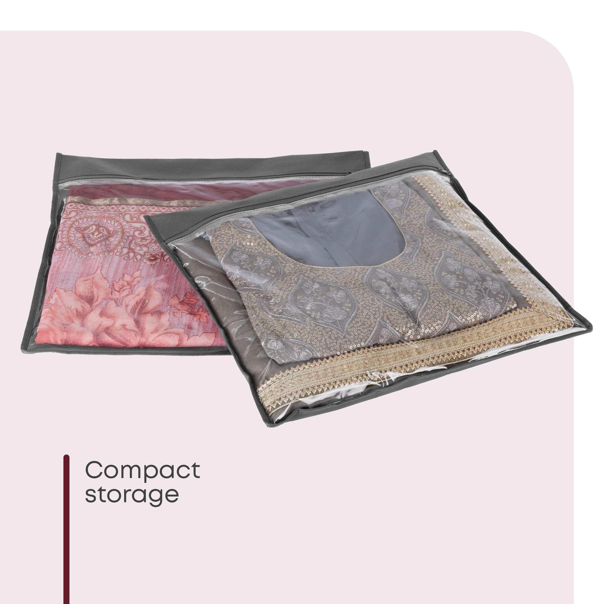 Fineway 20 Pack Saree Storage Bags with Zip – Space saving Clear Zip Bag, Clothes Bag Organiser for Sarees, Dresses & Clothes – Moisture-Resistant Saree Bags Clothing Storage (Grey, 42x35cm)