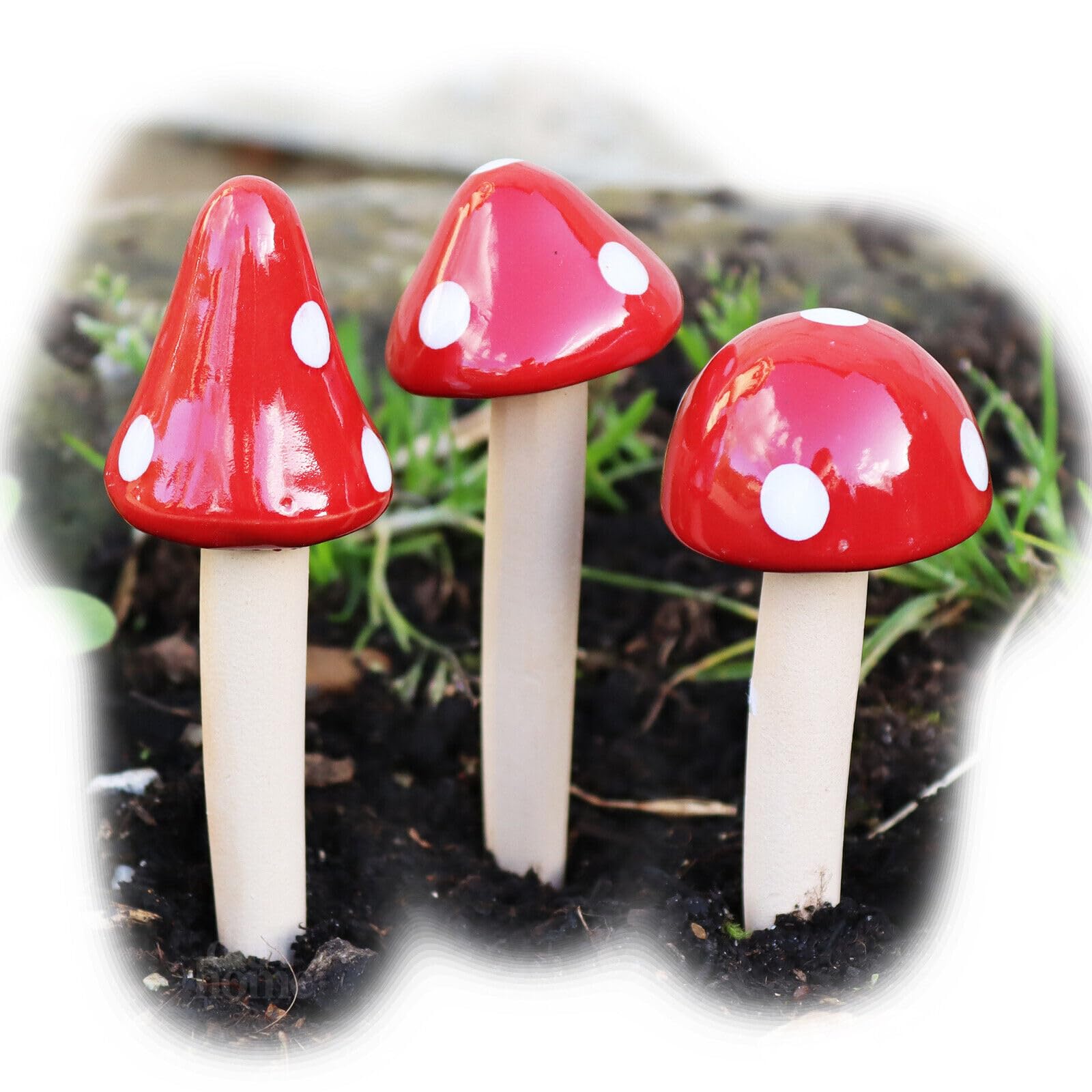 Darthome Red, White Set Of 12 Ceramic Toadstool Stakes Red Mini Garden Pot Lawn Fairy Garden Mushroom Ornament
