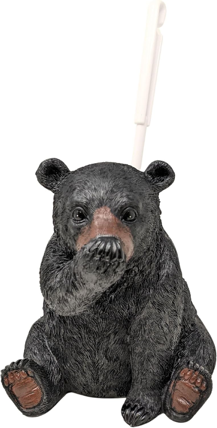 BestGiftEver Funny Black Bear Toilet Brush Holder Set for Bathroom Décor - Novelty and Resin Animal Brush Holder, Unique Rustic Bear Bathroom Accessories for Wildlife Enthusiasts