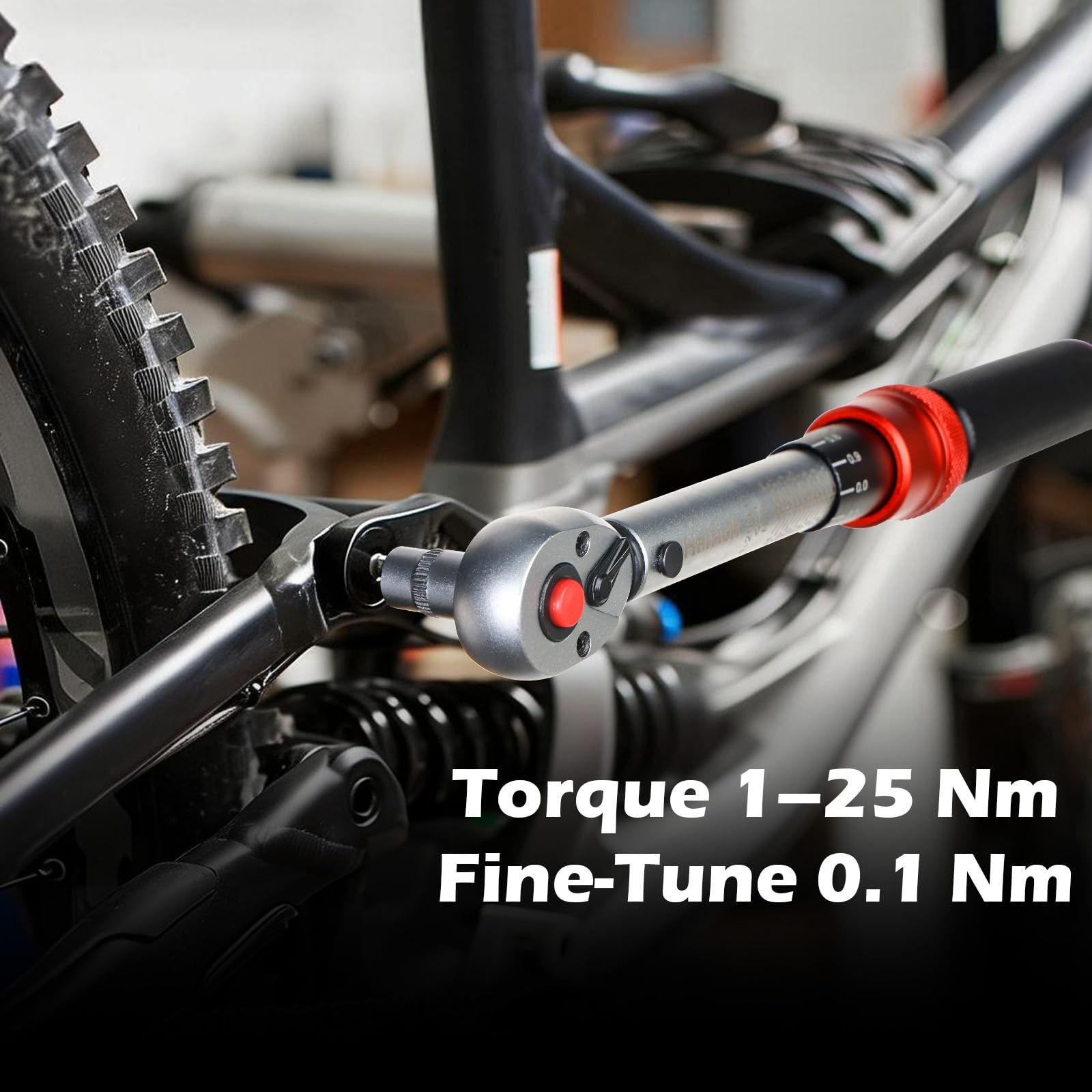Hairich Clé dynamométrique pour vélo 1/4" 1-25 Nm, précision ± 3 %, cliquet à 72 dents, 33 pièces avec rallonge, adaptateur 1/4" à 3/8" et joint de cardan, pour vélo et moto