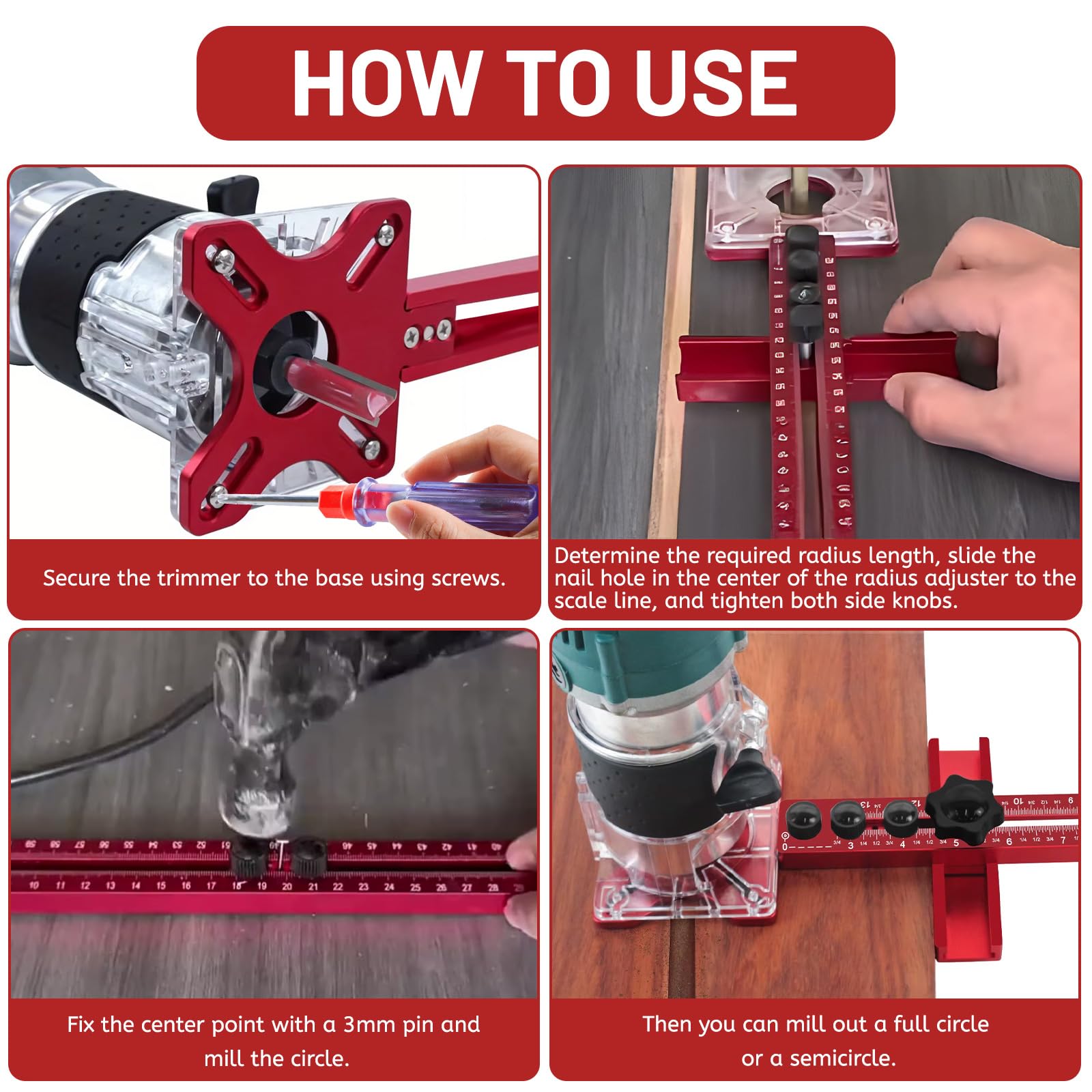 DBREAKS Uchwyt frezujący ze stopu aluminium 4 w 1, uchwyt do rowków frezujących, okrągła maska tnąca do narzędzia frezarskiego, do frezowania routera, frezarki (prosta krawędź)
