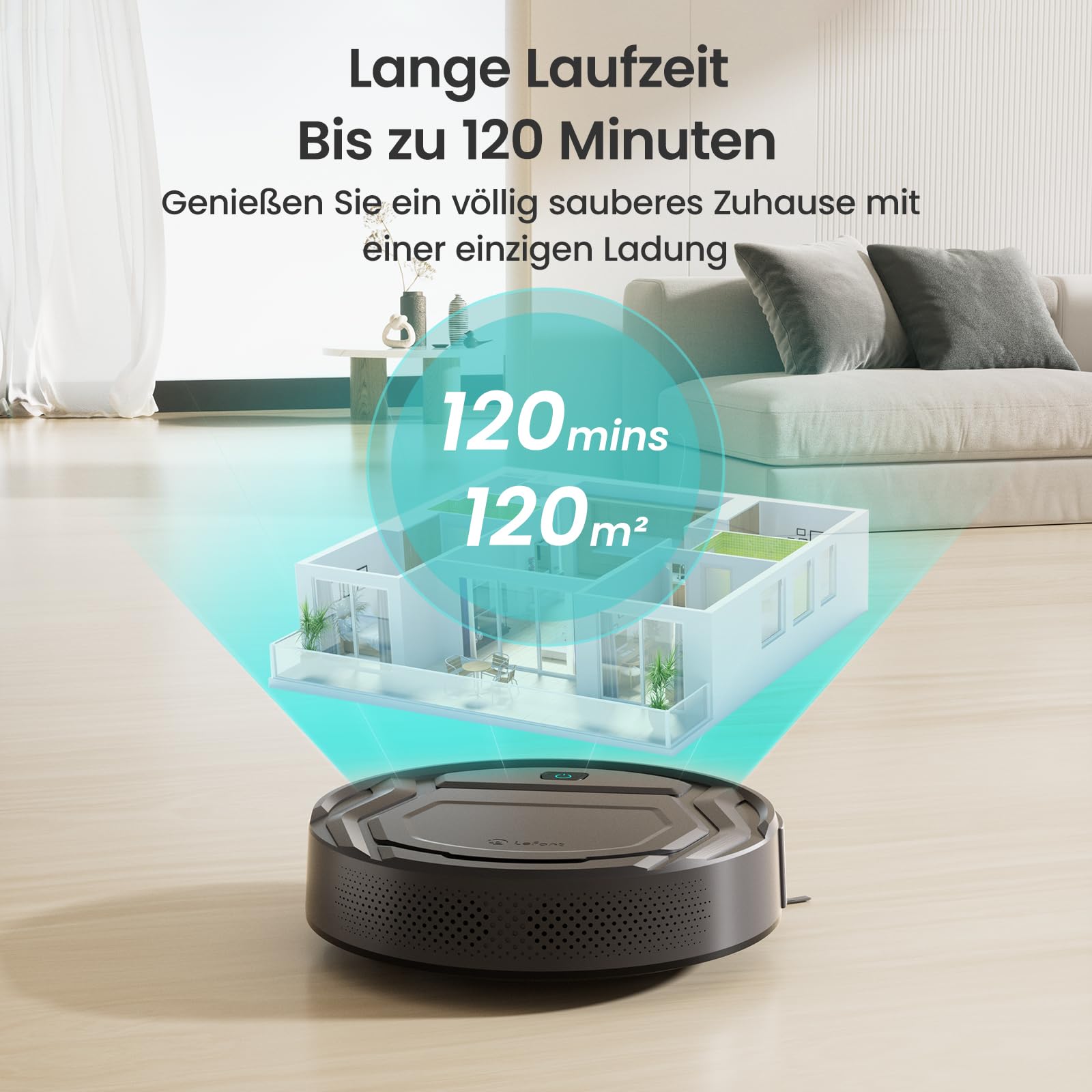 Lefant M210P Saugroboter ohne Wischfunktion, 2200 Pa Saugkraft, 120 Min.Steuerung per WLAN, Bluetooth, Alexa und App, 6 Reinigungsmodi und automatisches Aufladen, ideal für Tierhaare und Harte Böden