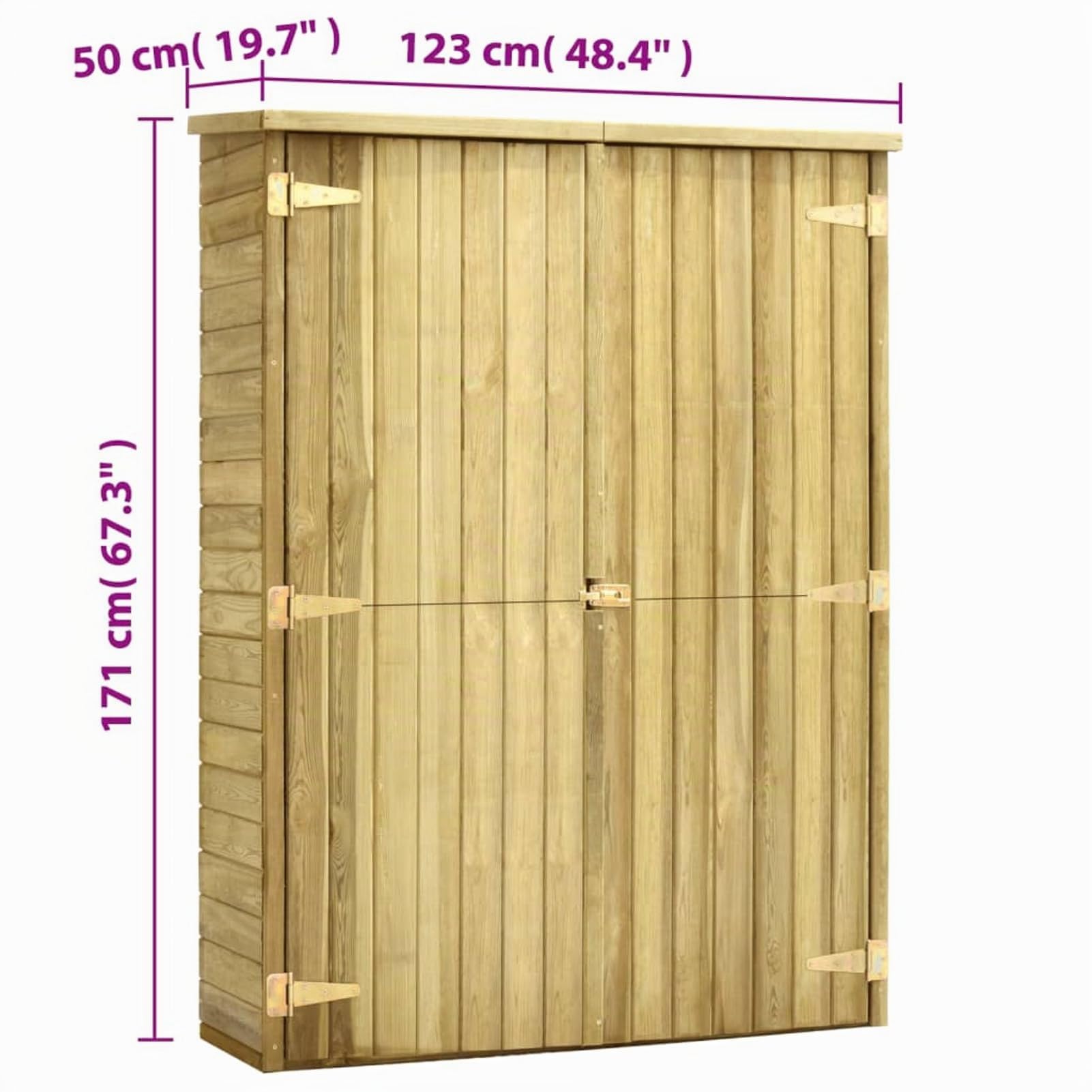 Mobili Rimessa - Juego de herramientas de jardín, 123 x 50 x 171 cm, de pino impregnado, cobertizo de jardín de pared, cobertizo, herramientas de jardín, caseta de jardín, decoración para casa