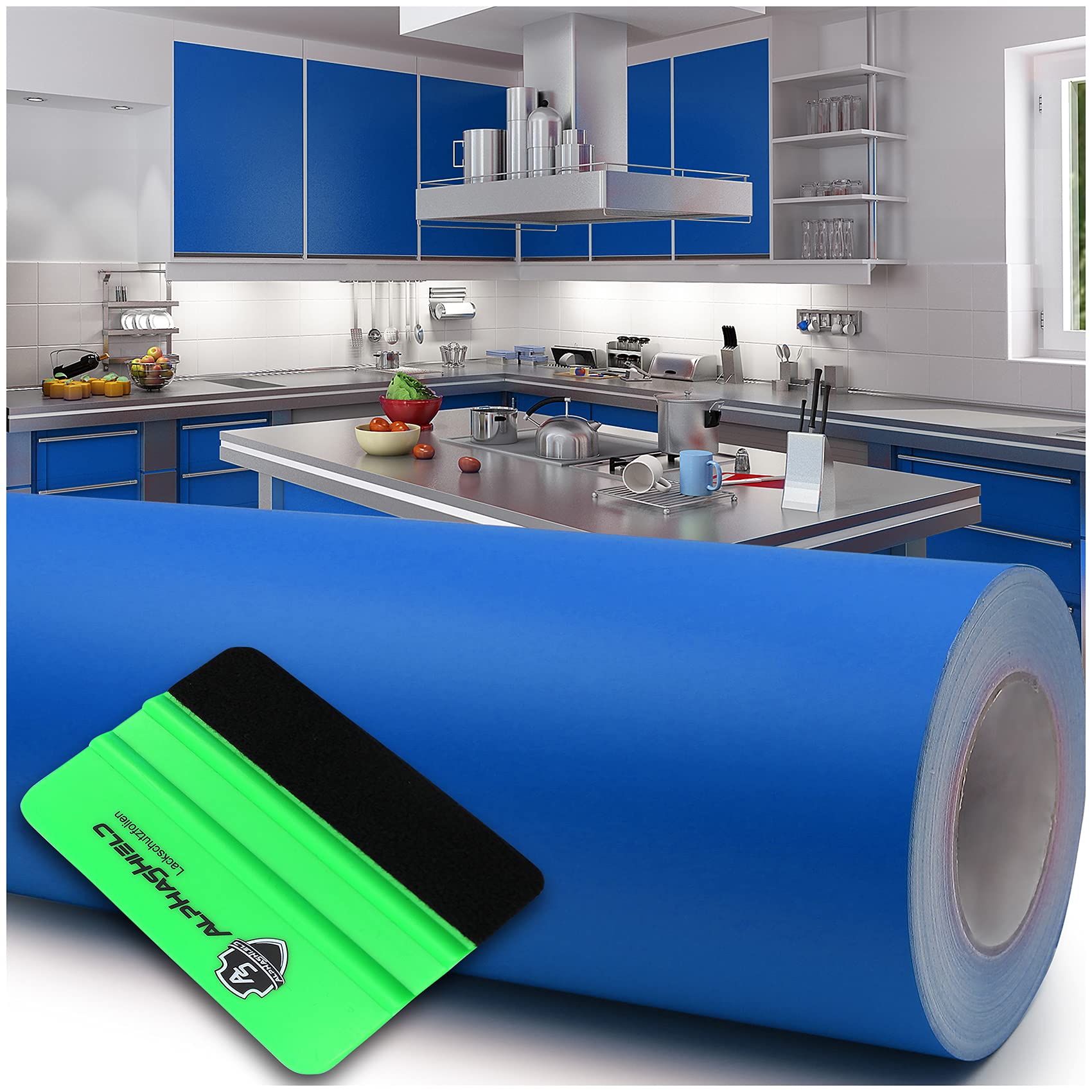 Lámina adhesiva para plóter (10 m x 63 cm, incluye rasqueta), brillante o mate, para muebles, cocina, baño, decoración (057 azul tráfico, mate)