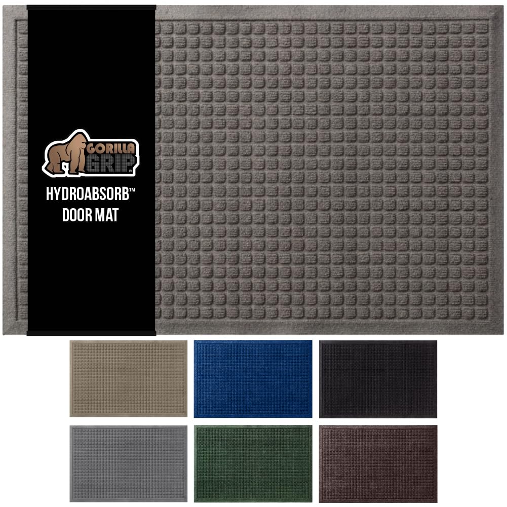 GORILLA GRIP Front Door Mat, Indoor Outdoor Ultra Absorbent HydroAbsorb Doormat, Absorbs Up to 1.7 Cups of Water, Stain and Fade Resistant, Rubber Backing Doormats, Captures Dirt, 29x17 Charcoal