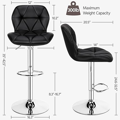 Miniatura 3 de Yaheetech Bar Stools Set of 4, Adjustable PU Leather Swivel Barstools, Modern Counter Stools with Back and Footrest, Counter Height Barstools for