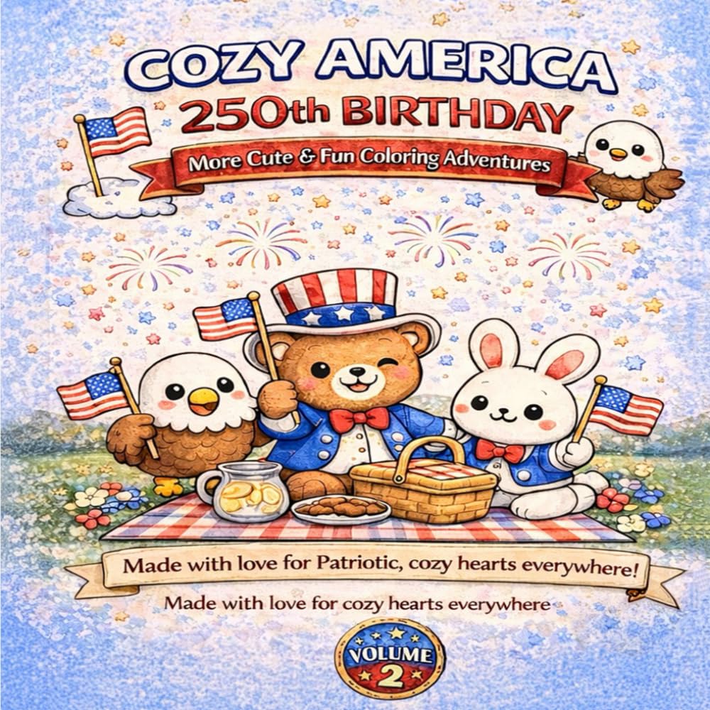 Cozy America 250th Birthday: More Cute & Fun Coloring Adventures
