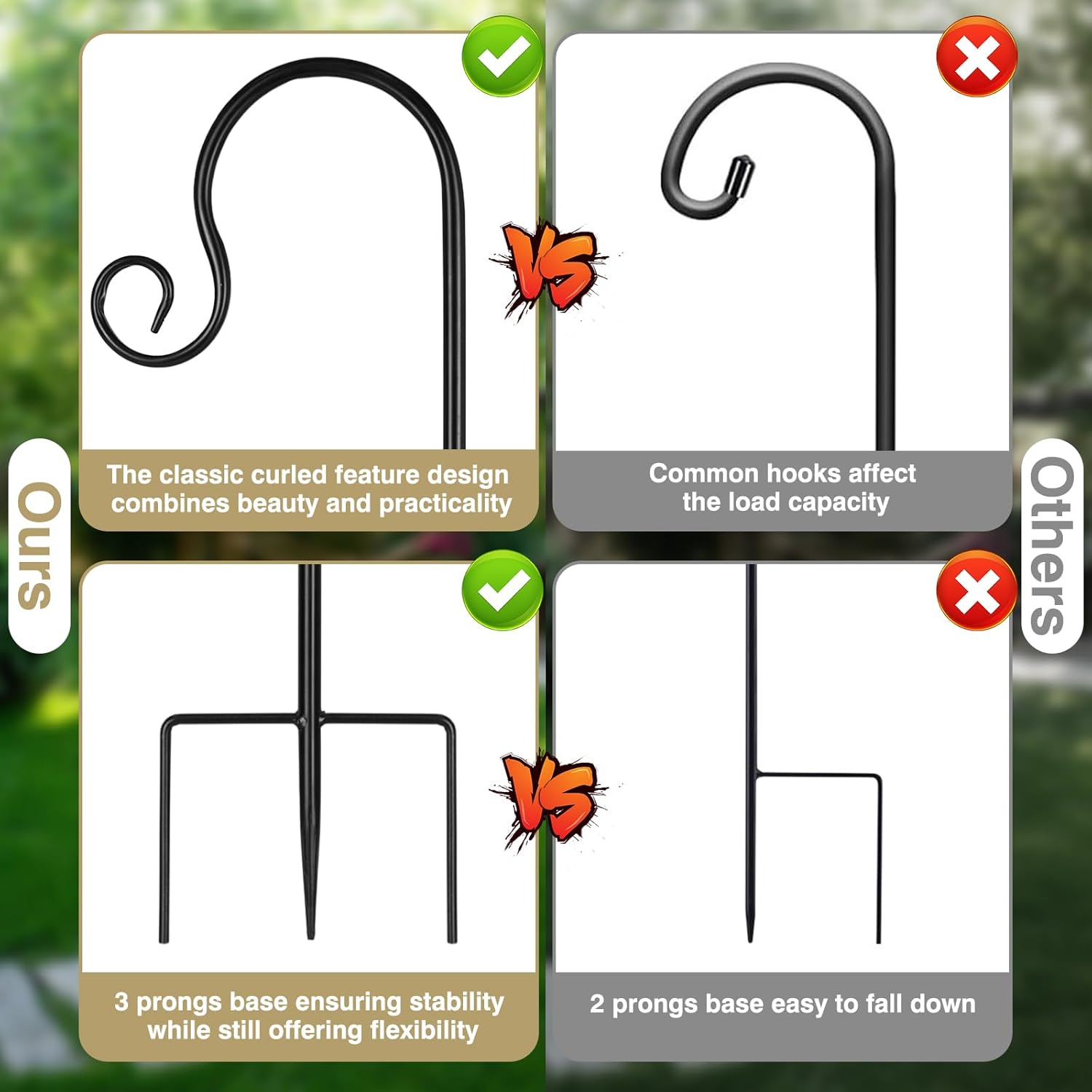 Gezen 10 Pack Curled Shepherds Hooks for Outdoor Bird Feeder Pole 47inch, Rust Resistant Metal Garden Hook, Outdoor Plant Hanger for Lanterns, Solar Lights, Weddings Decor, Adjustable, Black