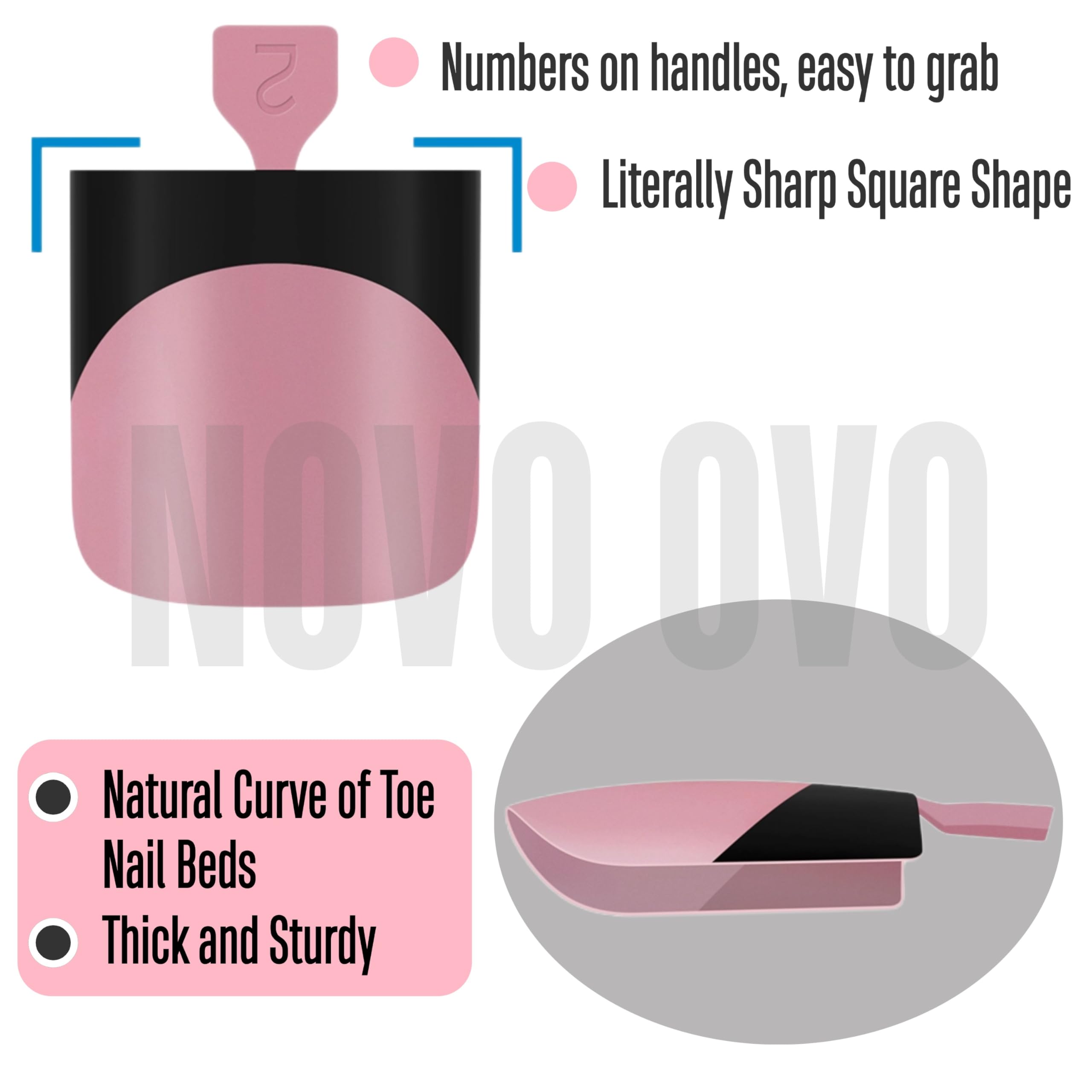 NOVO OVO Halloween Black French Tip Toe Nail Tips Press on - Image 3
