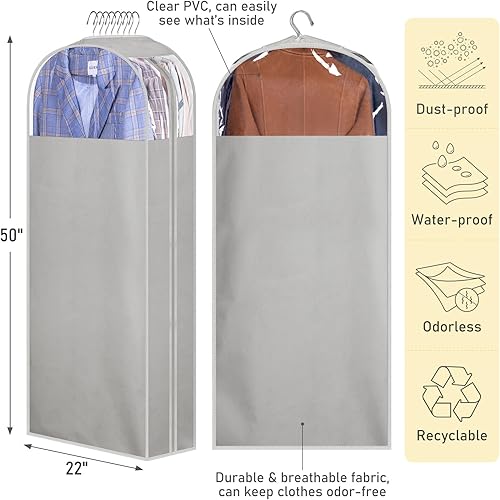 Miniatura 5 de MISSLO Bolsas de ropa con fuelle de 10 pulgadas para colgar ropa, bolsas de vestir de 50 pulgadas de largo para almacenamiento en armario, funda de