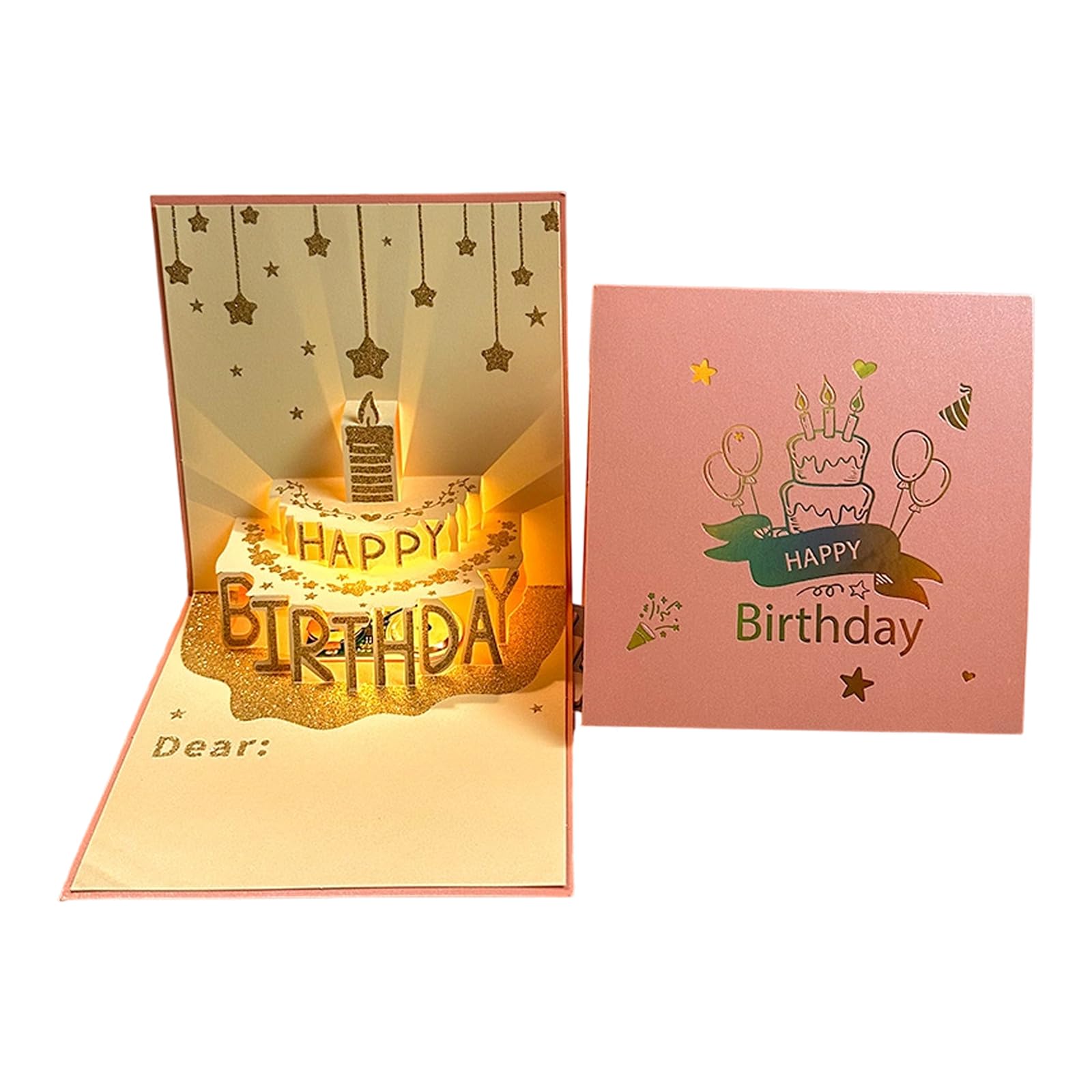 PANGBOER Foldable Greeting Card with Envelope 3D Birthday Themed with Musical Tunes and Glowing Lights Festival Postcards Birthday