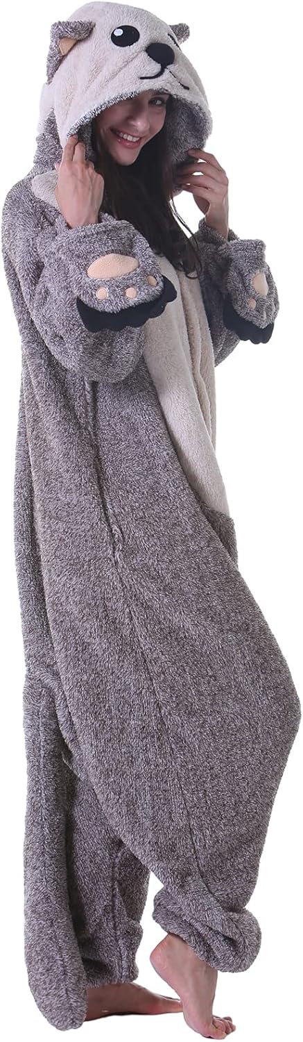 DarkCom Sea Otter Onesie Halloween Costume One Piece Unisex Adult Pajamas Women Men Sleepwear Christmas Pajamas