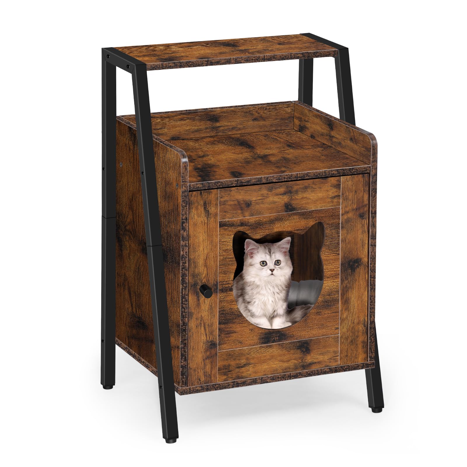 Cat Bed House End Table for Indoor Cats Nightstand Pet House, Home Decorative Cat House Wooden Cat Condo House with Shelf, Kitten Cats Furniture Cabinet for Living Room Bedroom, Hidden Cat Cave