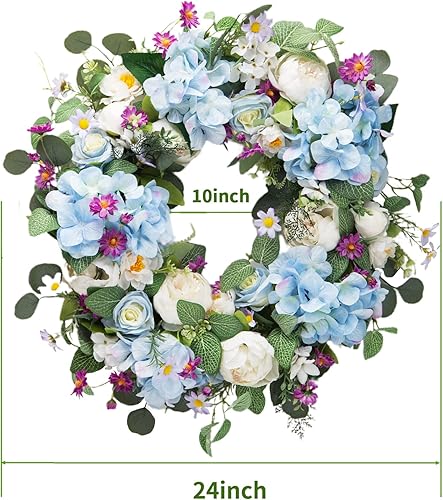 Miniatura 3 de Honnesserry Corona de verano para puerta delantera, corona de puerta grande para decoración del hogar, 24 pulgadas, coronas de eucalipto de