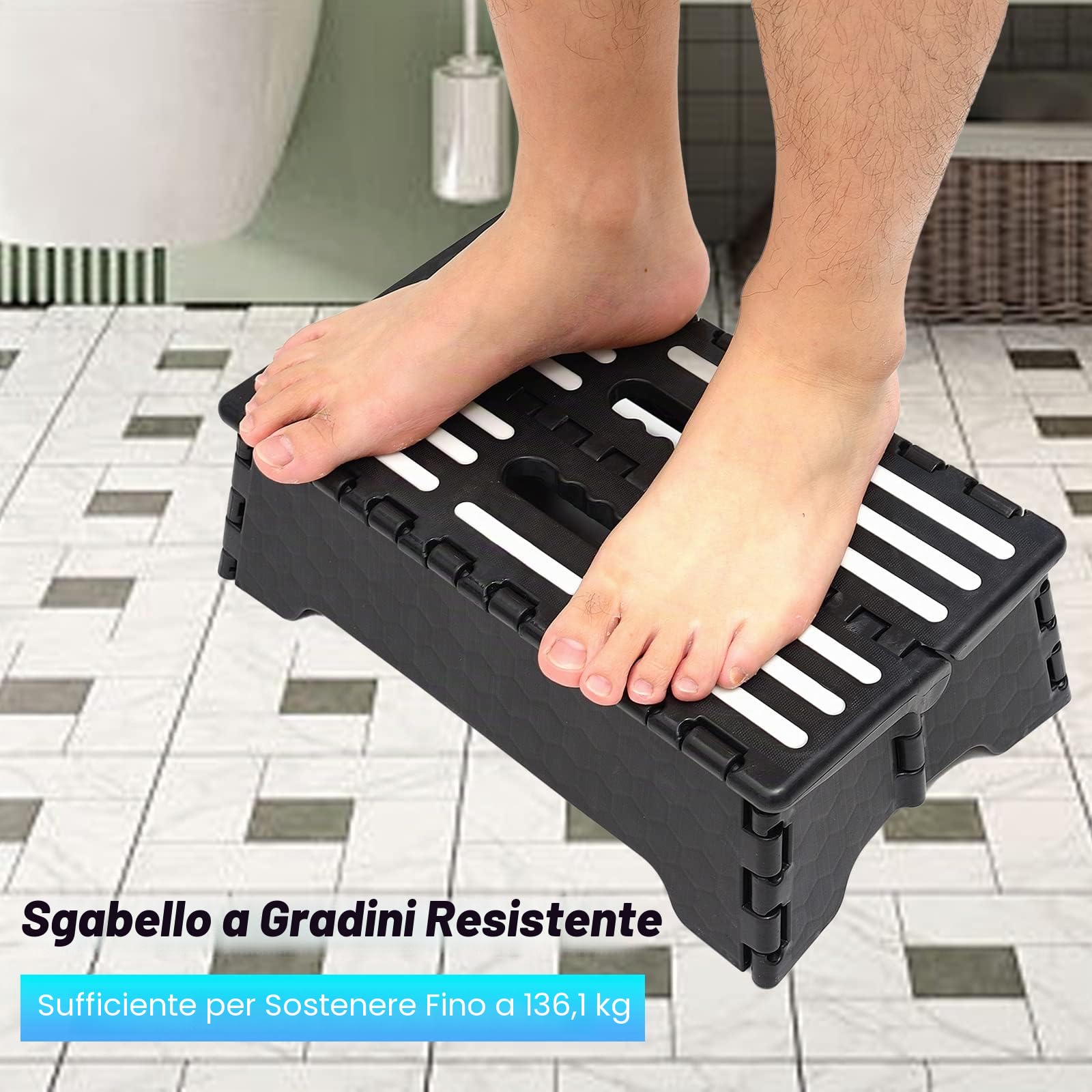 Passo Pieghevole Portatile, Sgabello Pieghevole ed Antiscivolo, Abbastanza Robusto e Sicuro, Può Sostenere Fino a 160 kg, Poggiapiedi per Adulti o Bambini, per Cucina, Bagno Nero/38 * 22 * 13cm