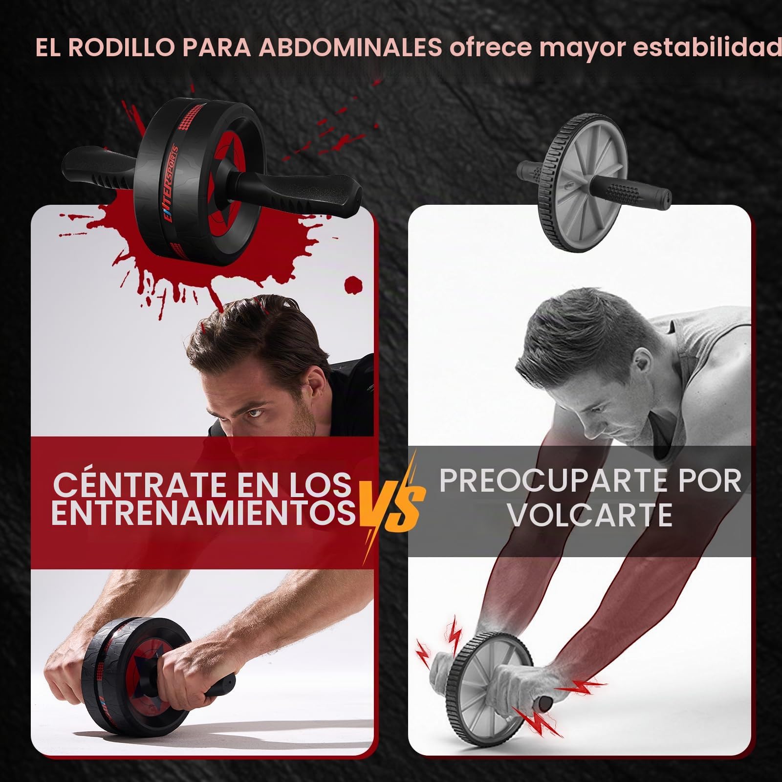 EnterSports Rodillo abdominal 6 en 1 con cinta de fitness, flexiones, esterilla para rodillas, equipo de fitness para entrenar los músculos abdominales, ideal para hombres y mujeres en casa
