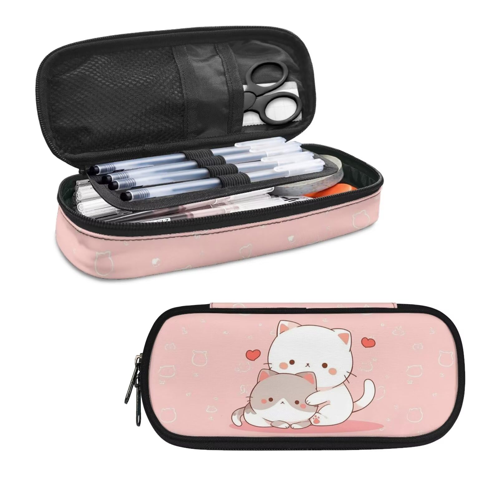 Kawaii Cat Pencil Case School Pen Holder Pencil Bag Aesthetic Pen Pouch with Compartments Stationery Organizer School Supplies for Teen Girls Kids School Office Outdoor Home Desk