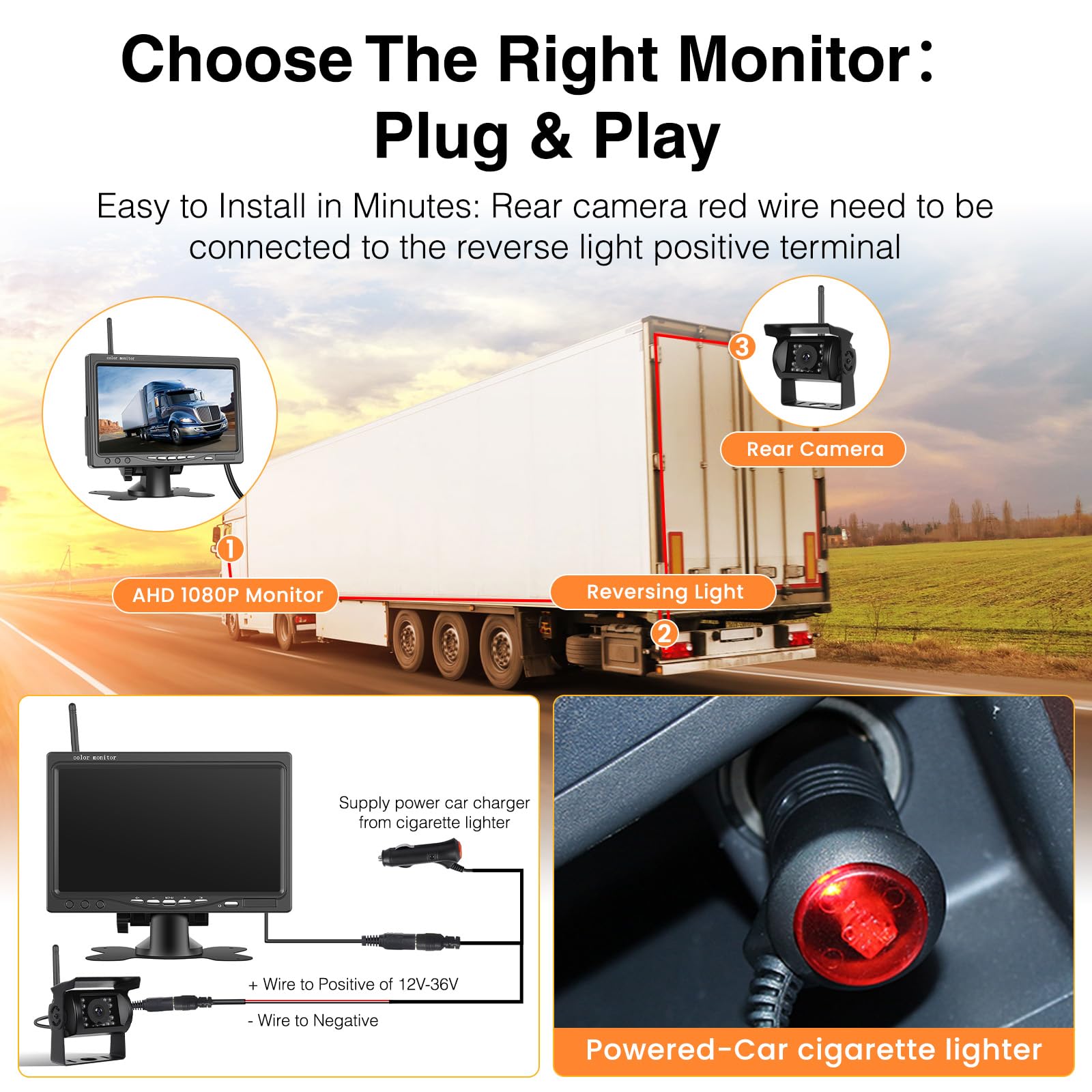 1080P 7'' IPS Monitor Con Doppio Wireless Telecamera Retromarcia Kit | IP68 Impermeabile Telecamere Posteriore Avviso di Angolo Cieco Visione Notturna Telecamere per Auto Camion Camper 12V-36V
