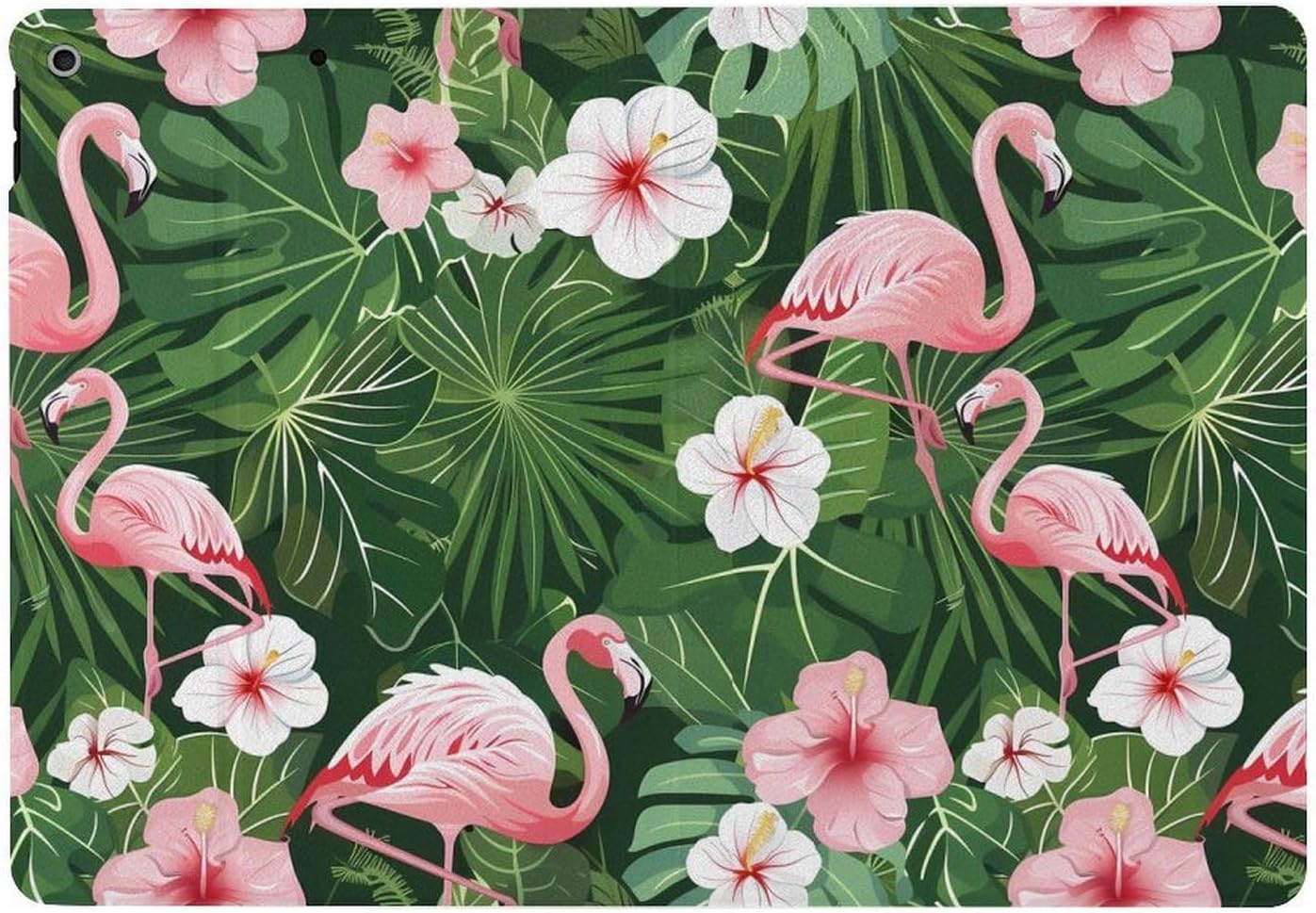 Flamingo Hibiscus Flowers Palm Leaves Printed Case Trifold Stand Protective Cover Compatible with ipad 2019/2020/2021(10.2in)
