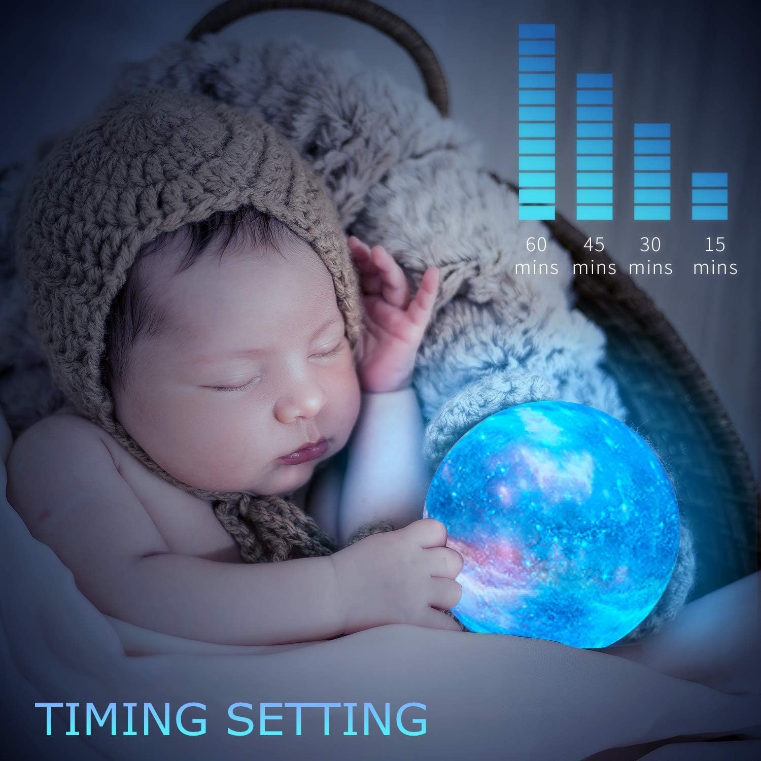 LOGROTATE Moon Lamp, Kids Night Light, 16 Colors Galaxy Lamp 3D Printing LED Moon Light with Stand, Remote&Touch Control, USB Rechargeable Gift for Women Kids Birthday, Bedroom Home Decor, 5.98 inch