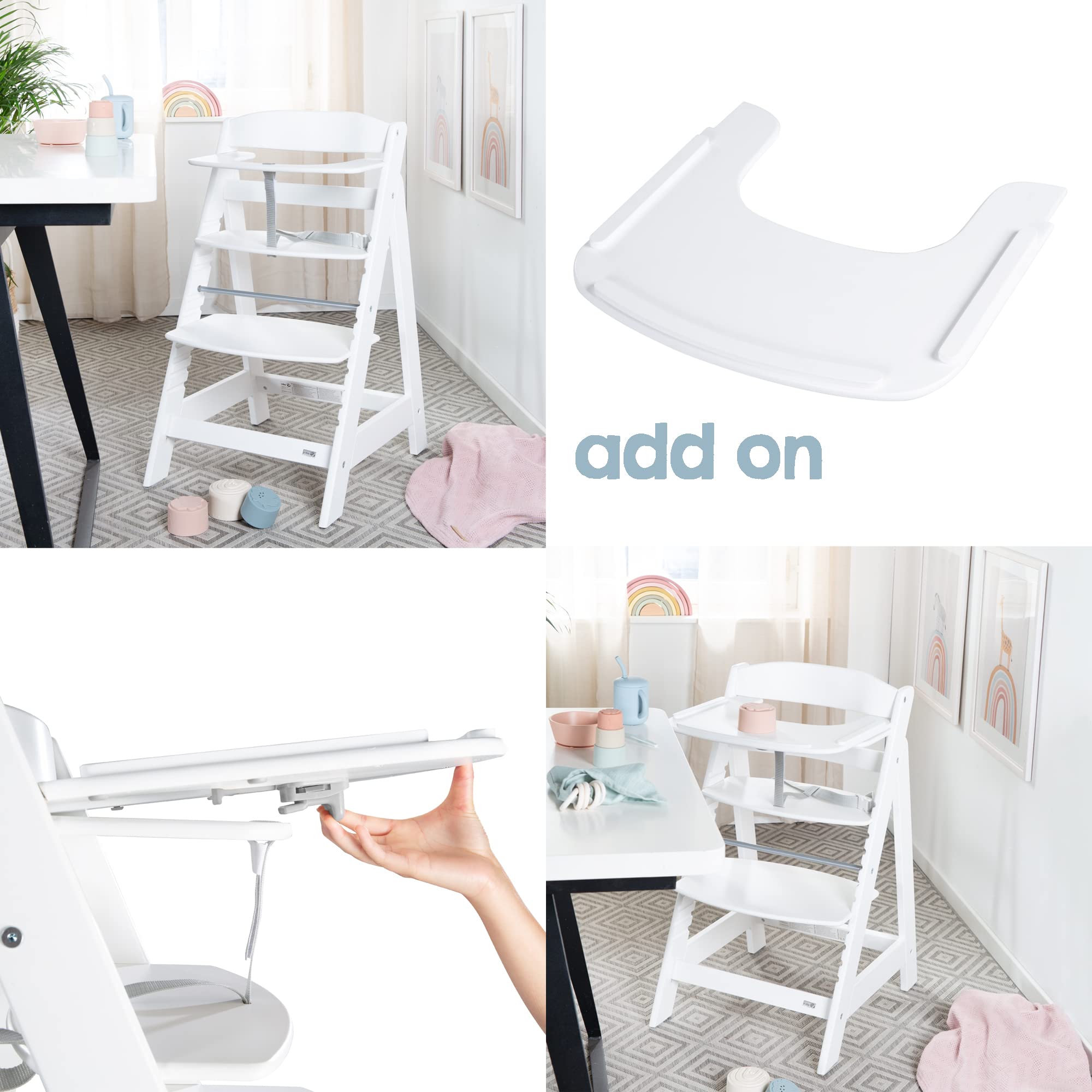 roba Seggiolone Evolutivo Sit Up Flex 2 in 1, Altezza Regolabile, dai 6 Mesi fino ai 70 kg, con Poggiapiedi, Robusto ed Ergonomico, Legno Laccato Bianco