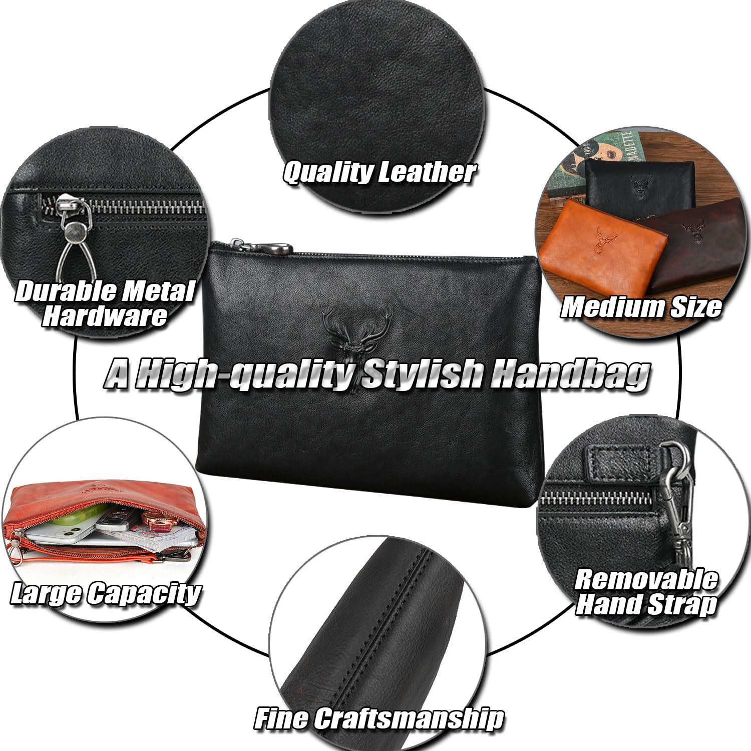 Bolso de Mano de Cuero de Curtido Vegetal para Hombre, Cartera de Mano Lujo, Bolso de Negocios Multiusos, Bolsos Grande, Clutch Tablet 9.7 Pulgadas