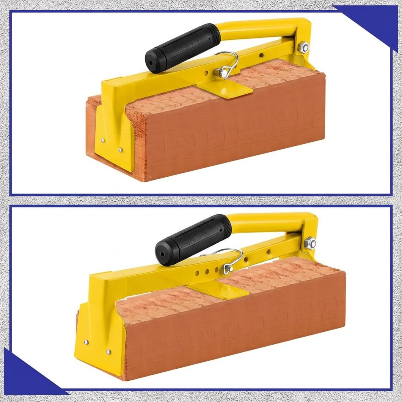 Set di pinze per mattoni resistenti regolabili con manico in gomma e guanti da lavoro, regolabili da 22 a 35 cm, per sollevamento mattoni, trasporto (giallo)