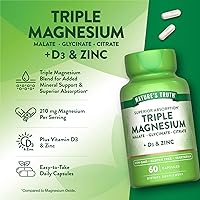 Vista 5 de Nature's Truth Triple Magnesium Complex Supplement 60 Capsules Glycinate, Citrate & Malate with D3 & Zinc Vegetarian, Non-GMO, & Gluten Free