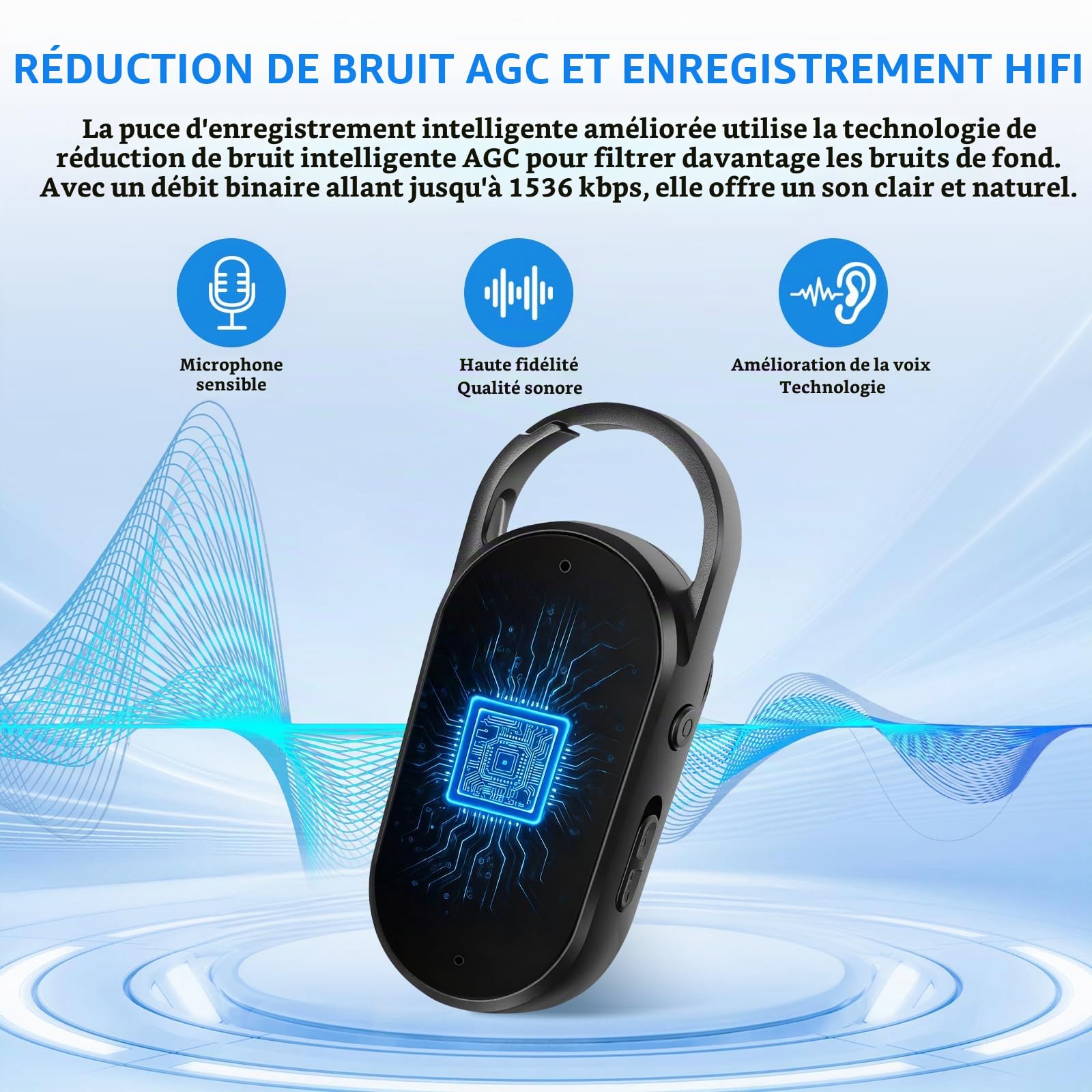 64 Go Enregistreur Vocal - Portable Mini Enregistreur Audio Numérique Professionnel avec Activation Vocal et MP3, Design en Clé, AGC Réduction du Bruit, Cours, Réunions, S29
