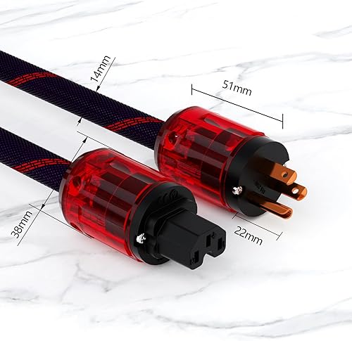 Miniatura 8 de Monosaudio Cable de alimentación de audio de cobre puro de 125 V, 15 A, cable de alimentación de alta fidelidad, mangas trenzadas, línea de