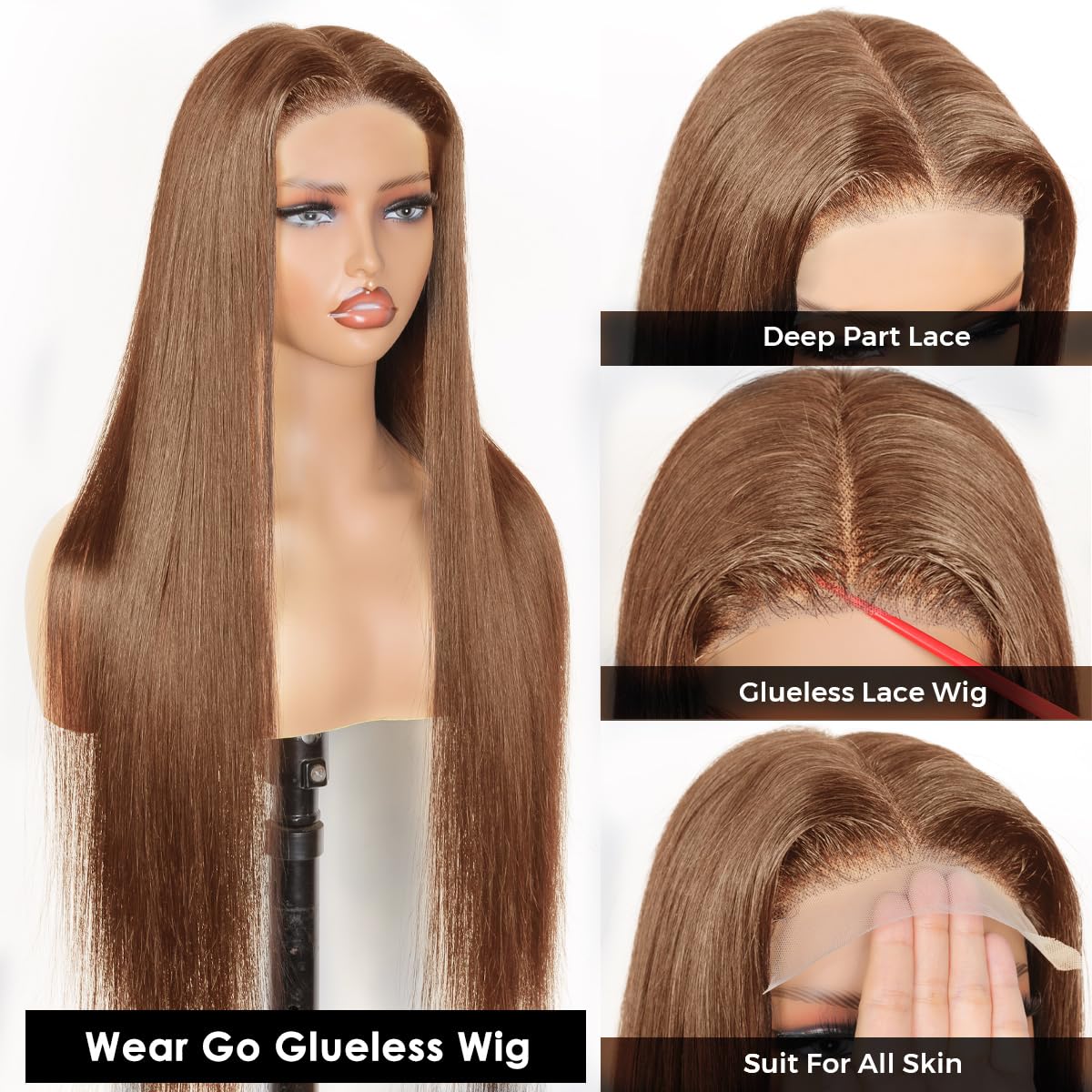 Glueless Wig Human Hair Chocolate Brown 5x6 Pre Cut Lace Wig Human Hair For Black Women, Perruque Femme Naturelle Brésilien Perruque Cheveux Humain Sans Colle Marron Chocolat Straight Wig 18 Pouces